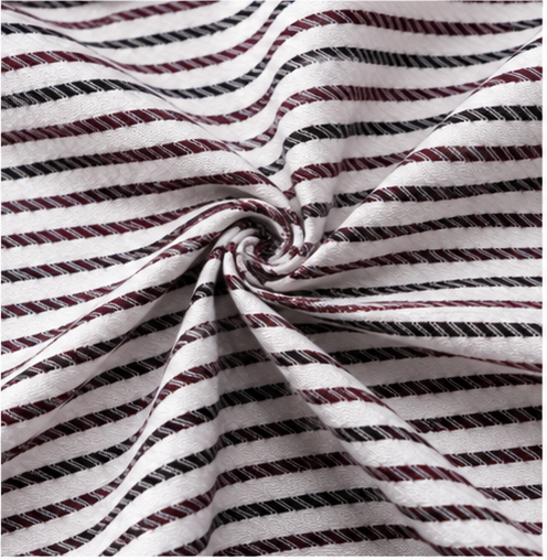 White Burgundy & Black Textured Striped Premium Unstitched Shirt Fabric | Cotton Blend