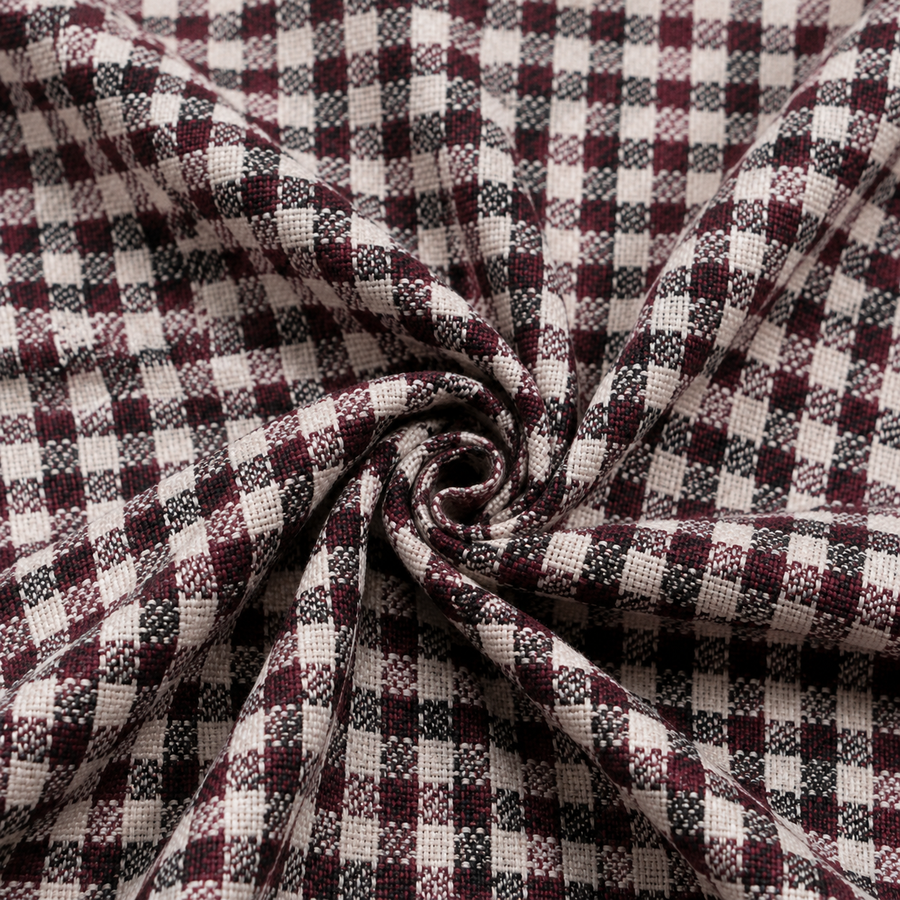 Burgundy & White Mini Check Cotton Shirt Fabric