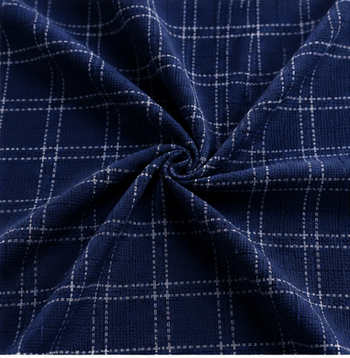 Navy Blue Check  Shirt Fabric