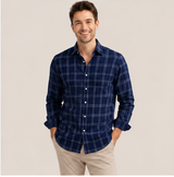 Navy Blue Check  Shirt Fabric