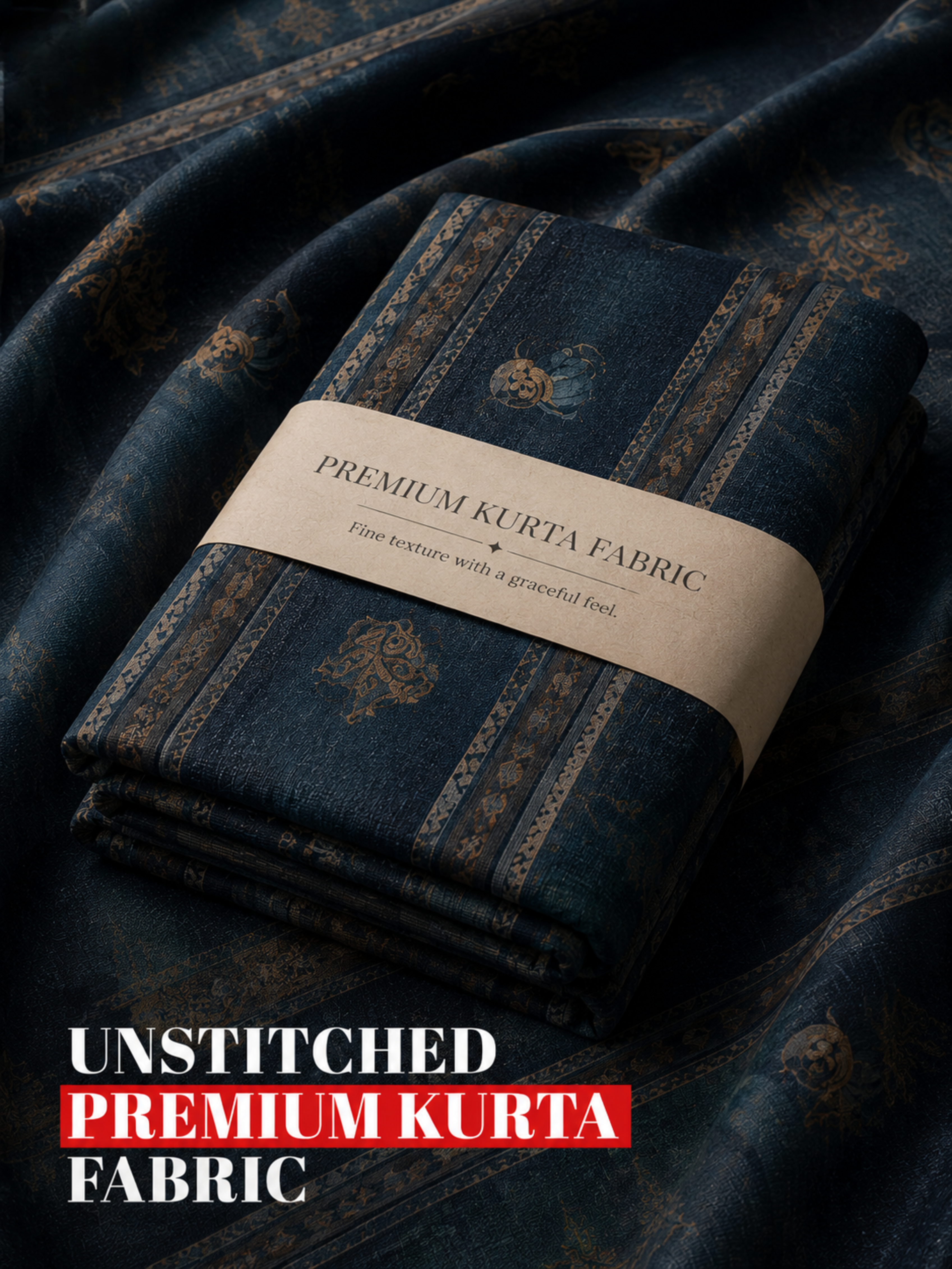 Navy blue Unstitched Kurta Fabric