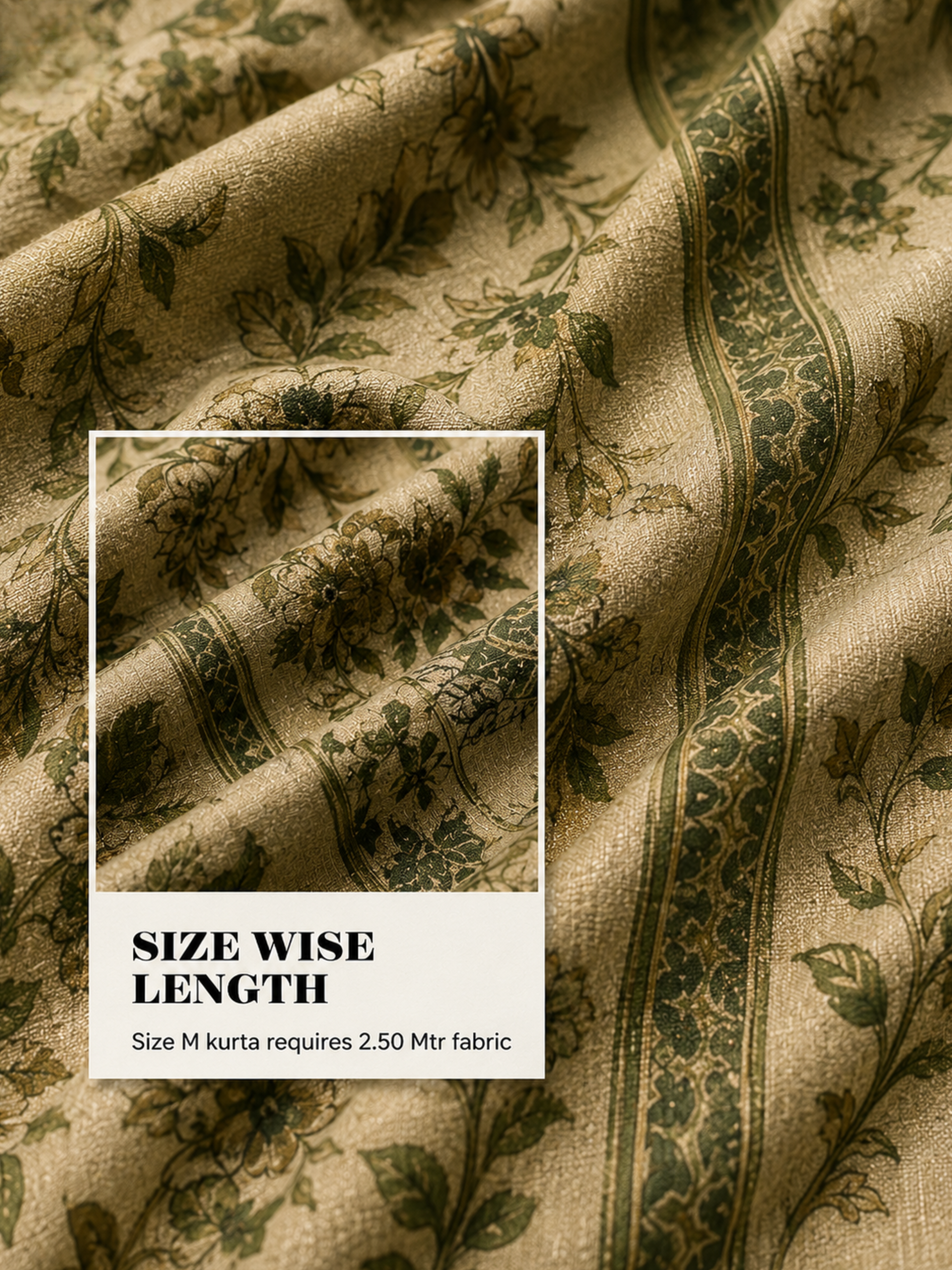 Beige Green Floral Unstitched Kurta Fabric