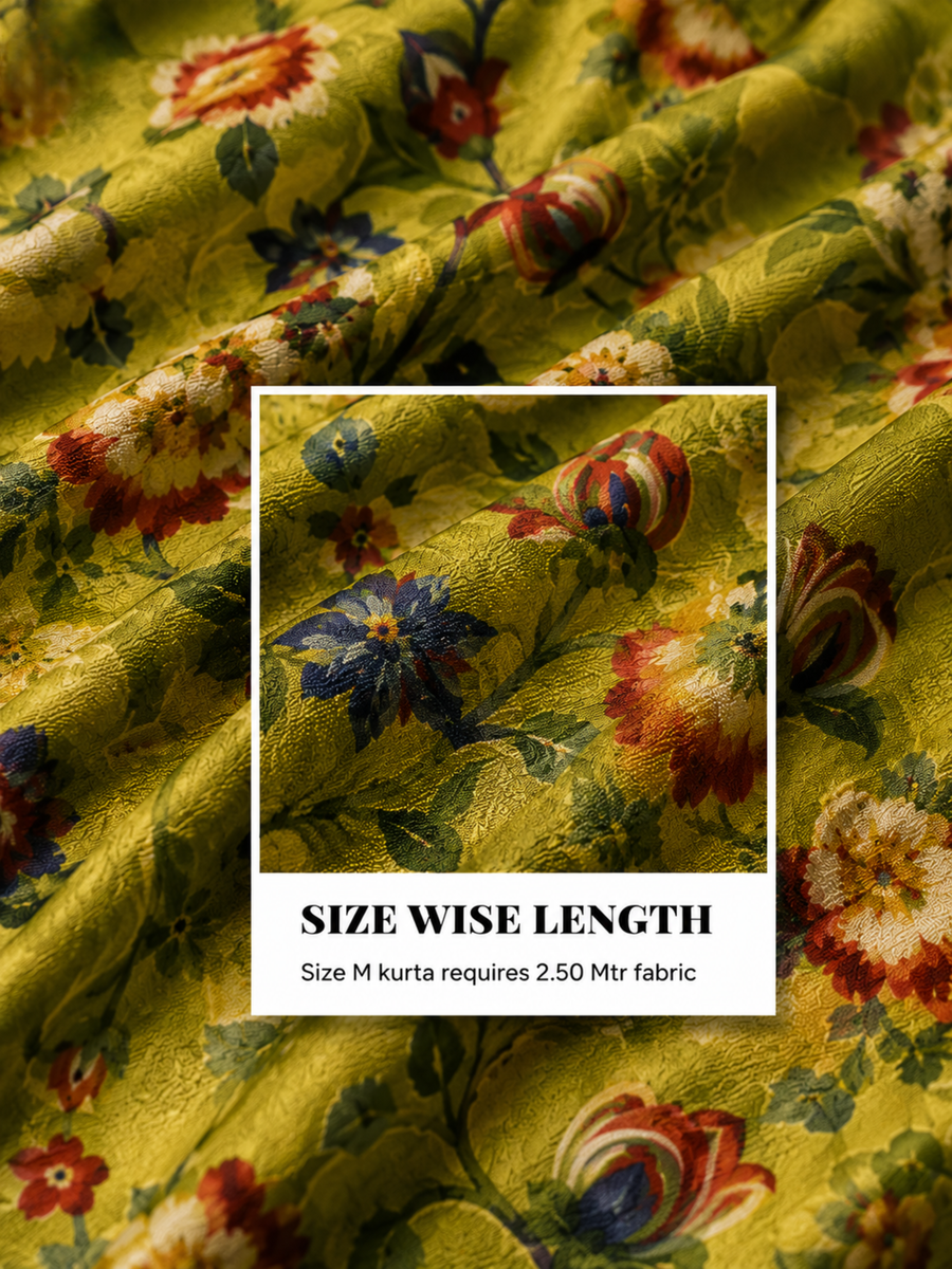 Olive Green Floral Unstitched Kurta Fabric