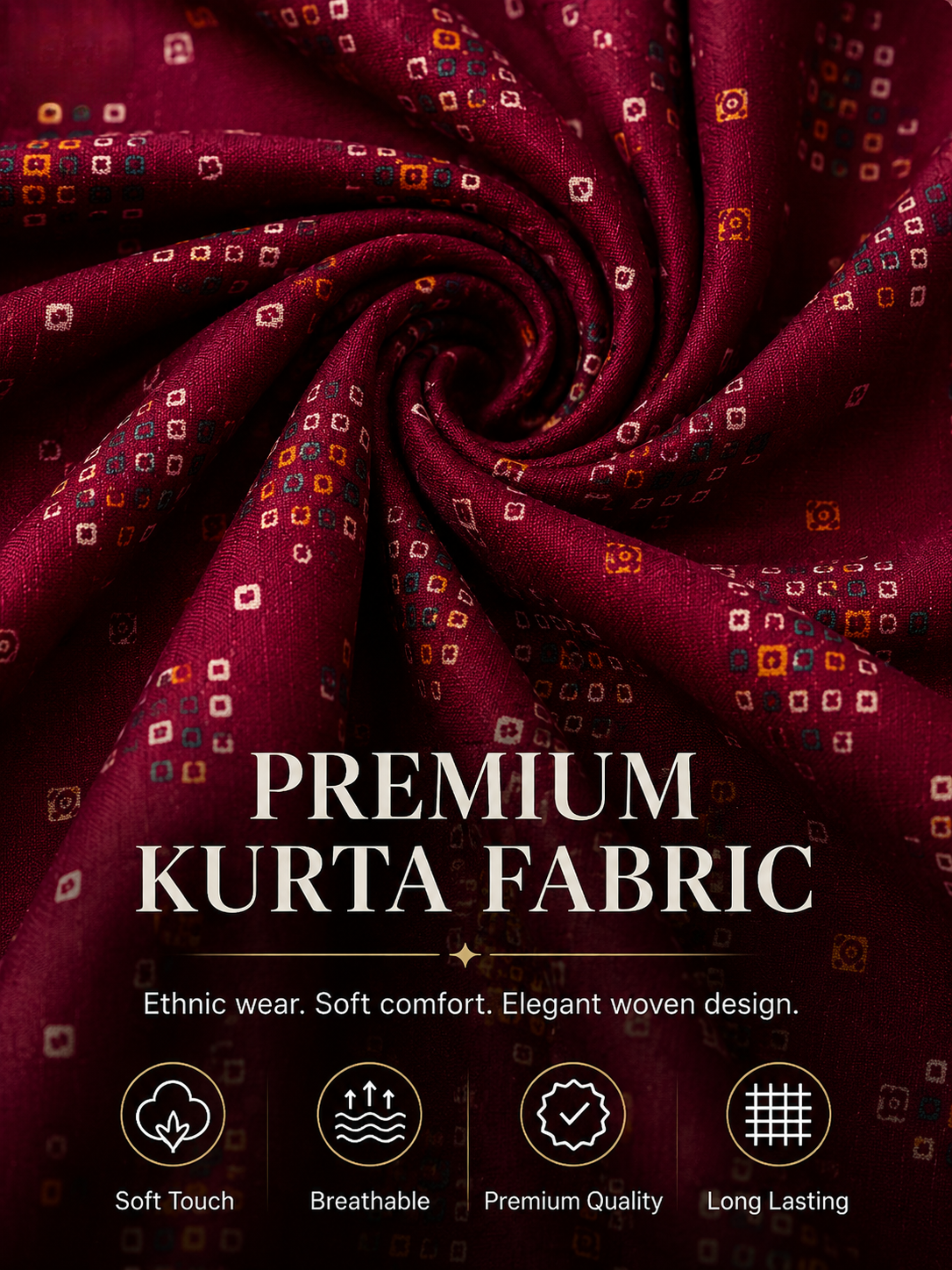 Maroon Printed Unstitched Kurta Fabric