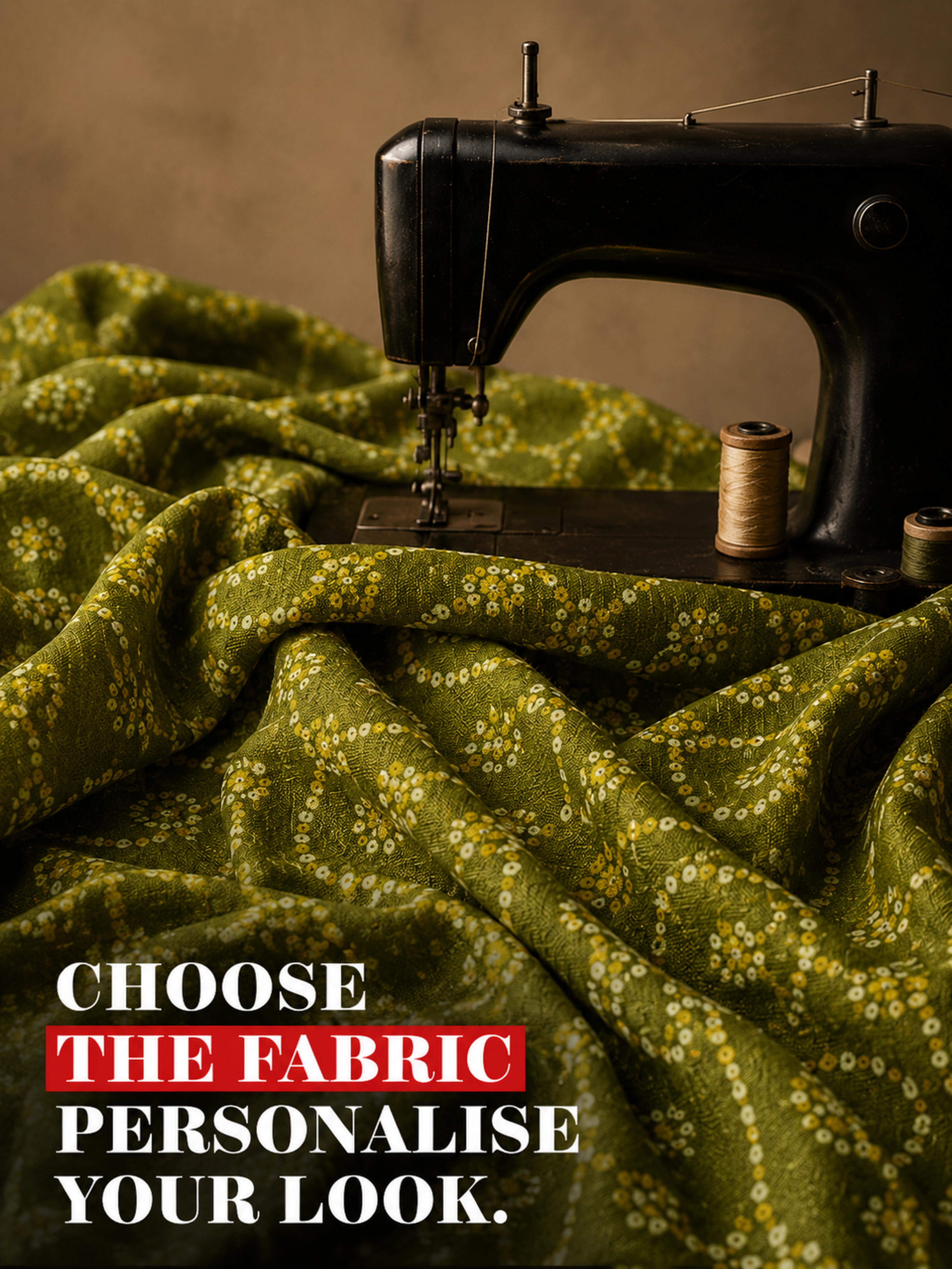 Olive Green Printed Unstitched Kurta Fabric