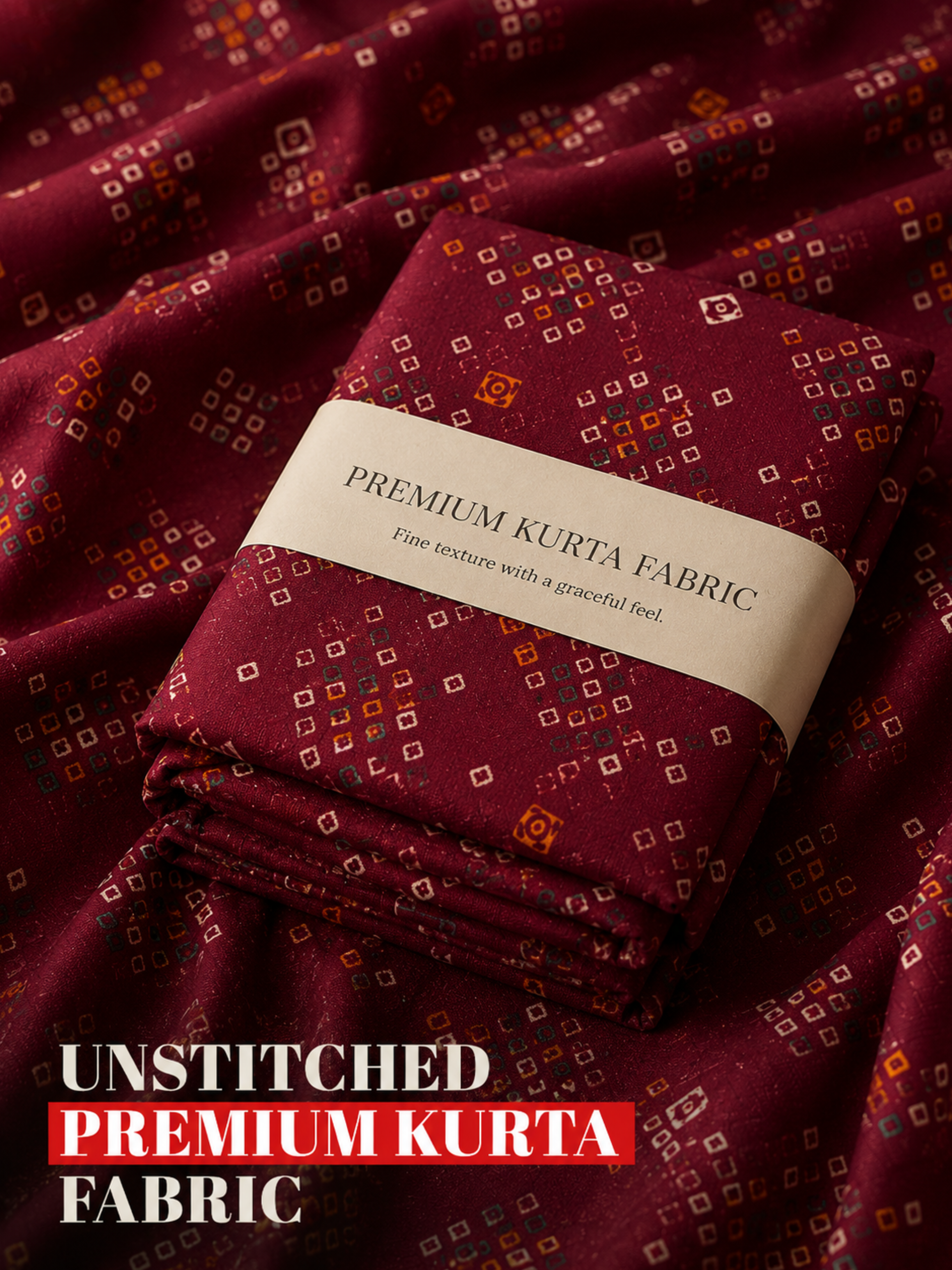Maroon Printed Unstitched Kurta Fabric