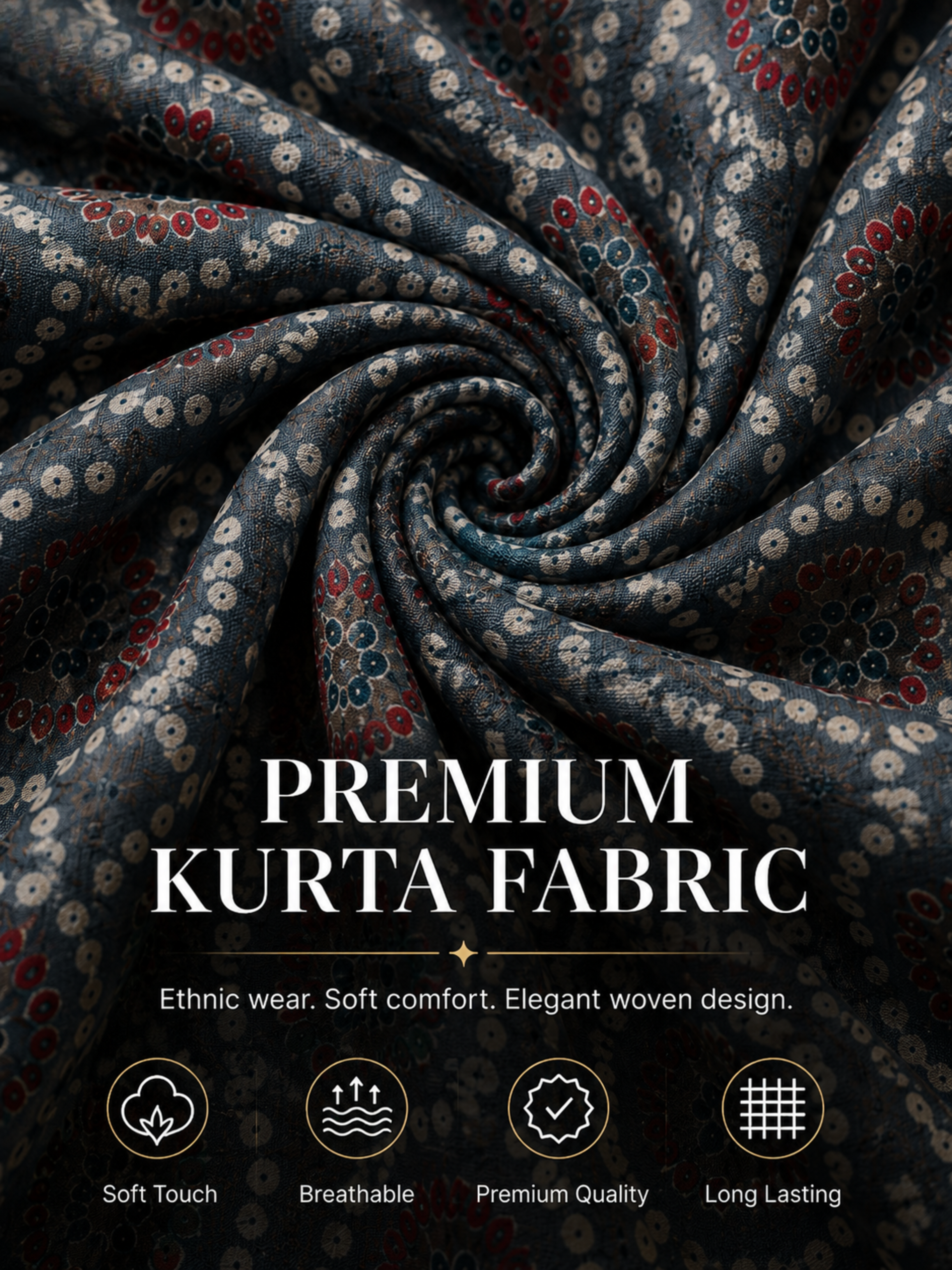 Grey Blue Printed Unstitched Kurta Fabric
