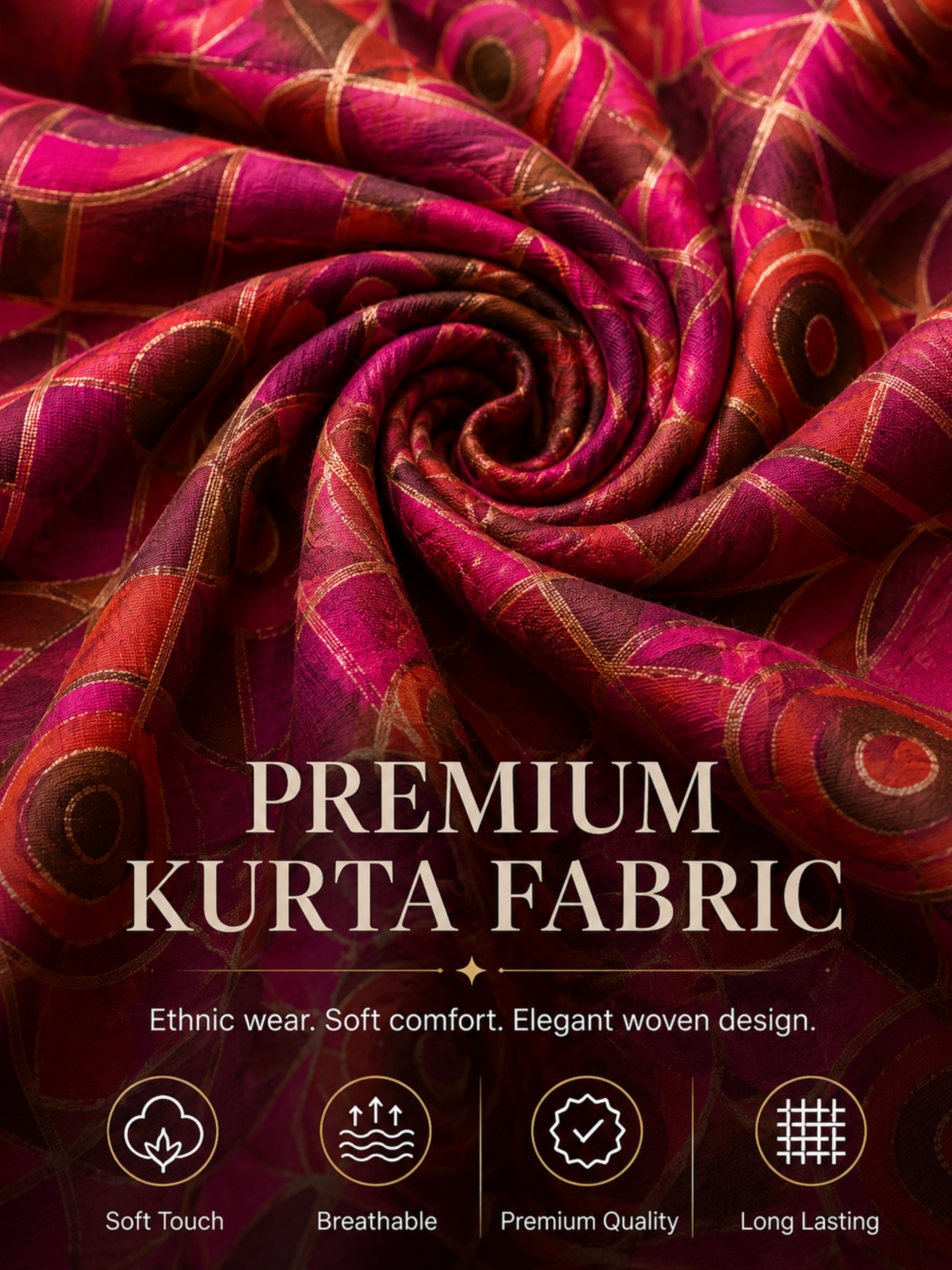 Magenta Geometric Unstitched Kurta Fabric