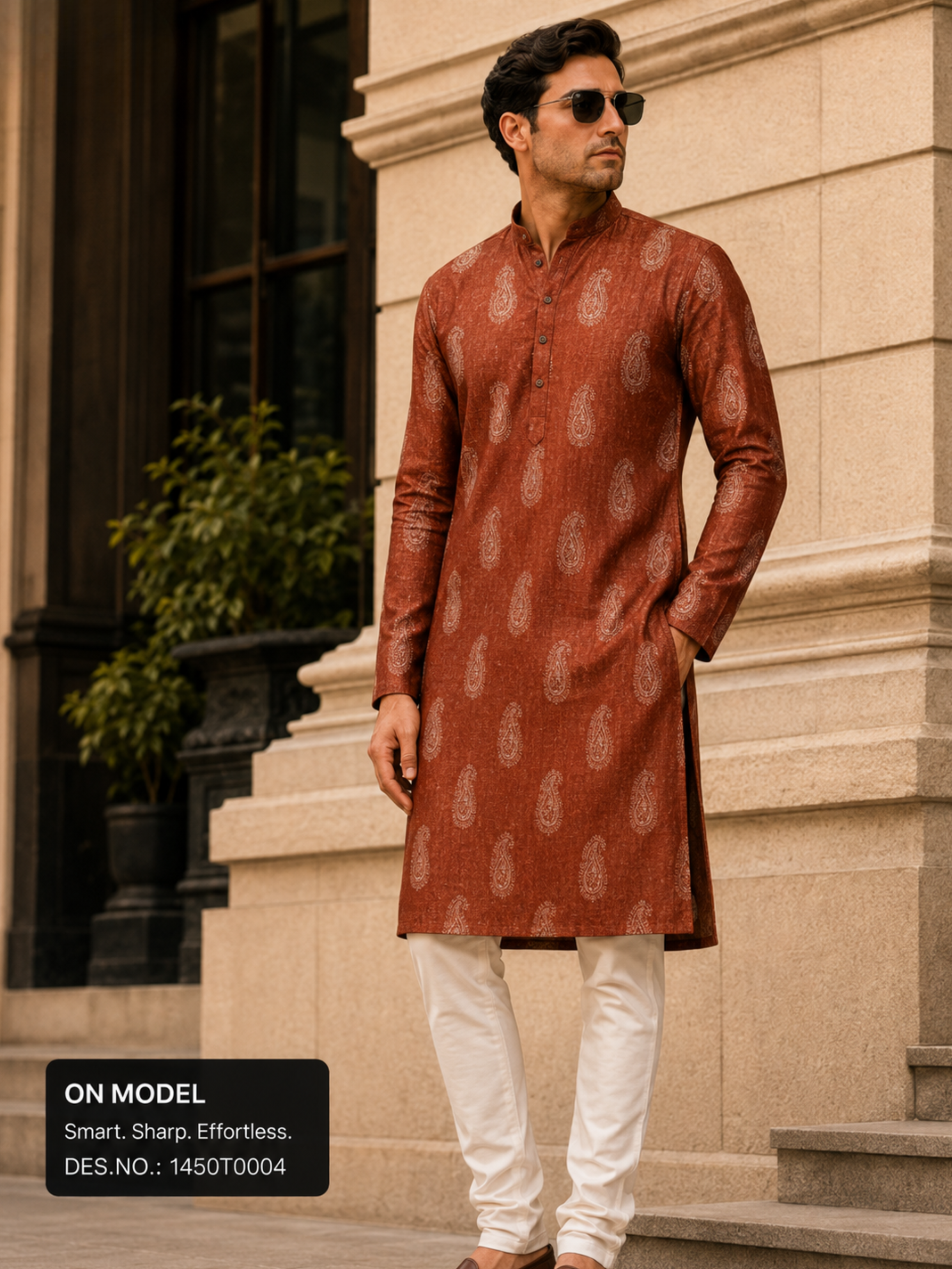 Rust Brown Paisley Unstitched Kurta Fabric