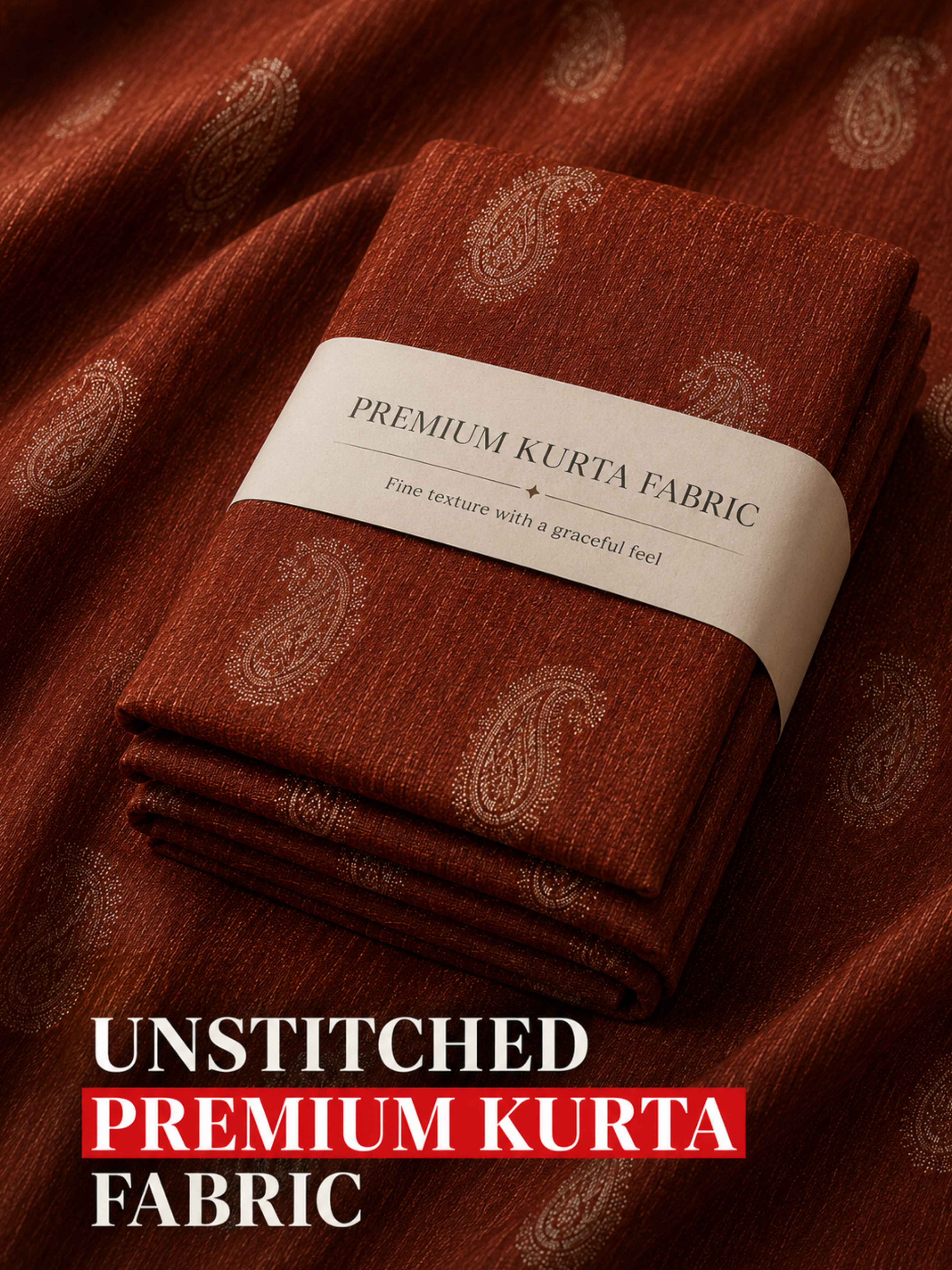 Rust Brown Paisley Unstitched Kurta Fabric