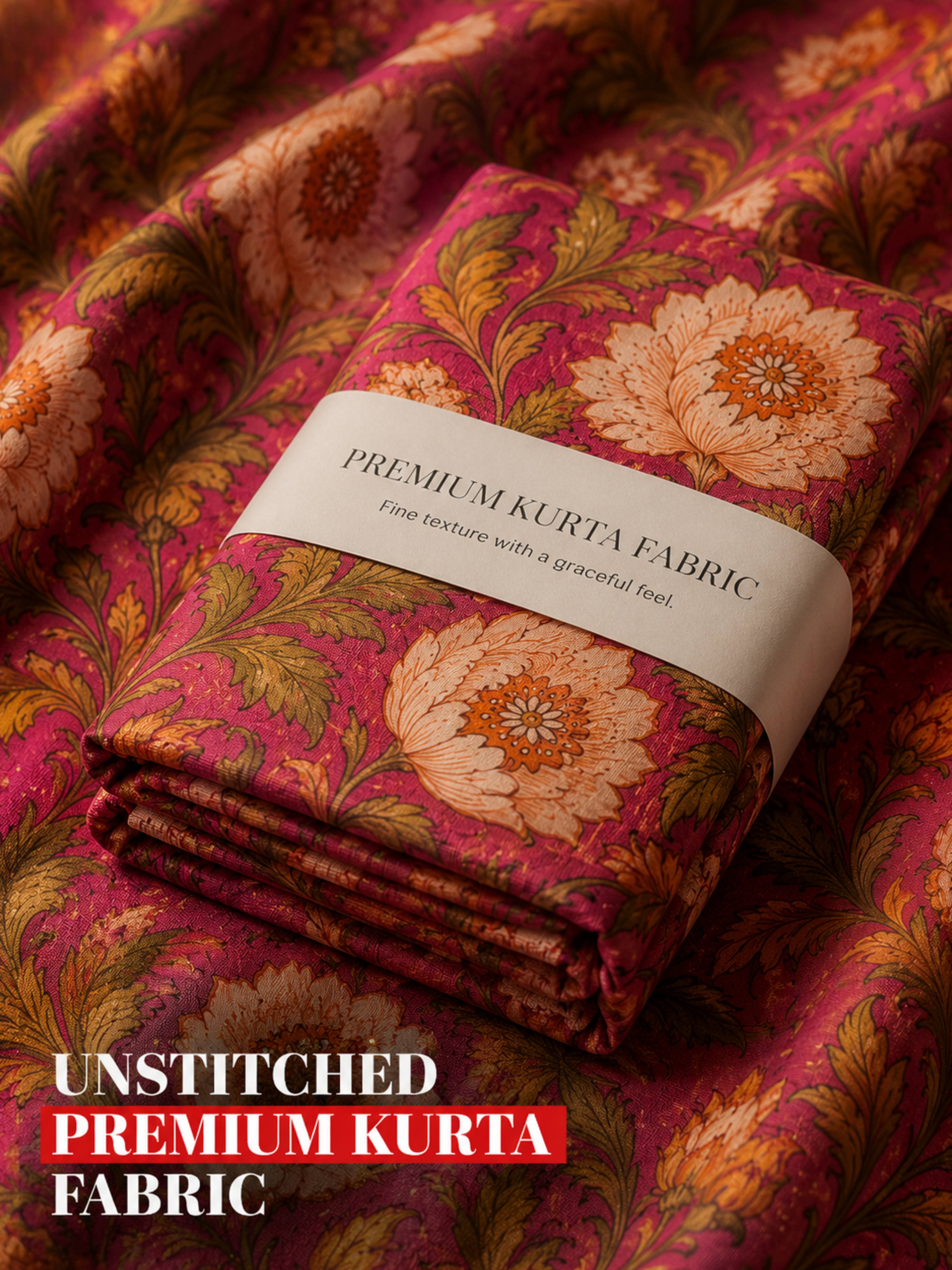 Pink Floral Kurta Fabric