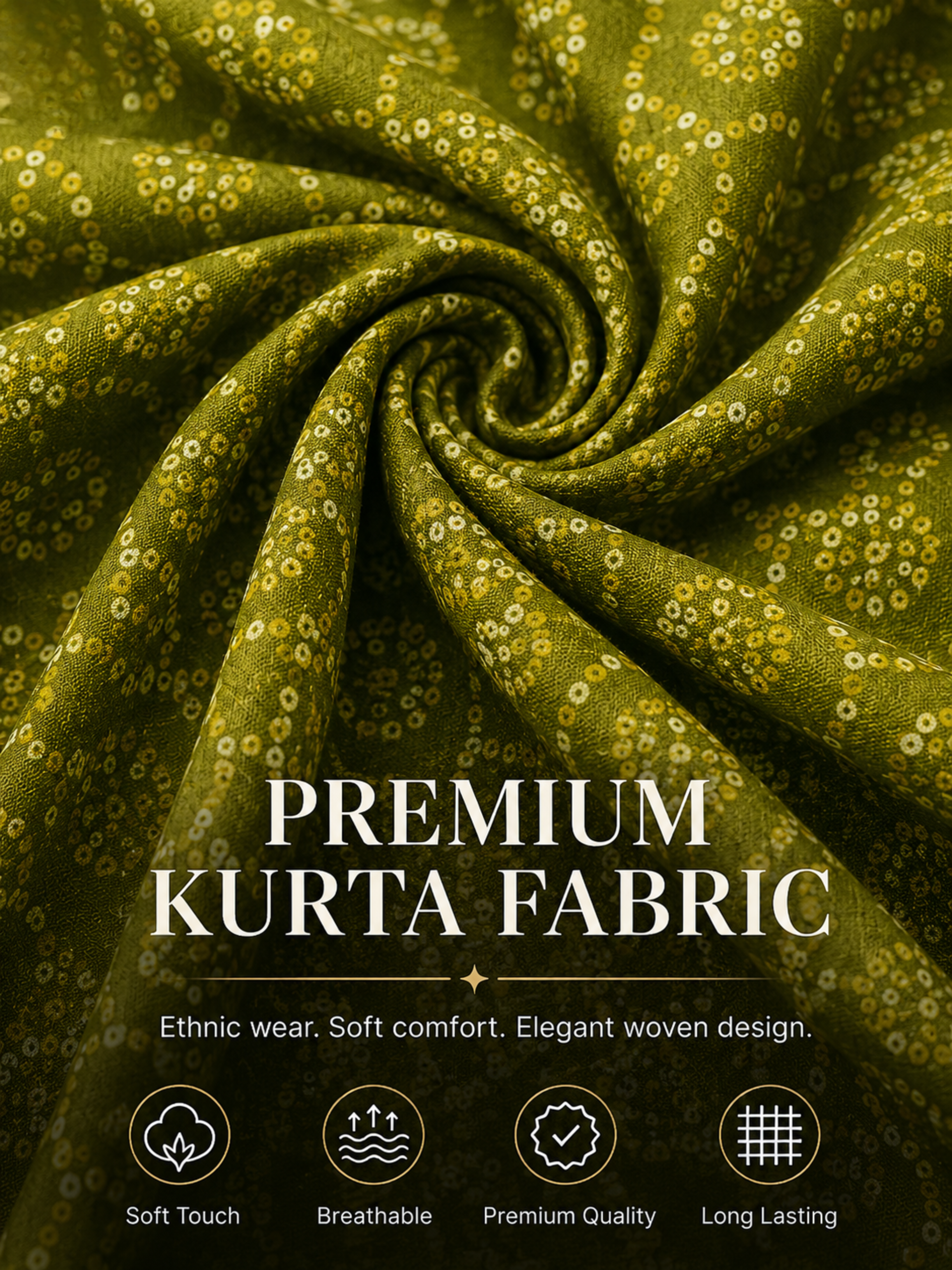 Olive Green Printed Unstitched Kurta Fabric