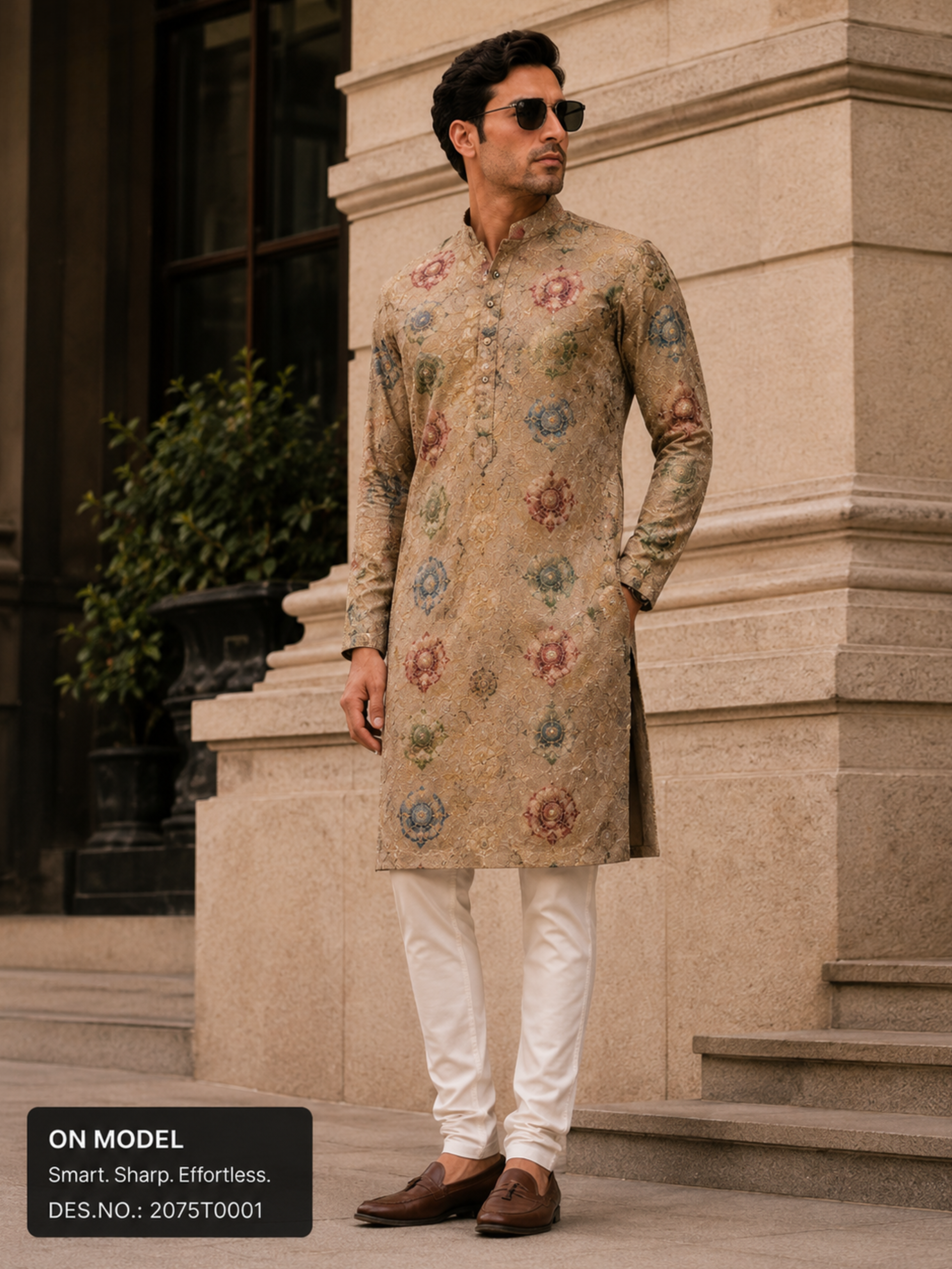 Beige Gold Embroidered Kurta Fabric