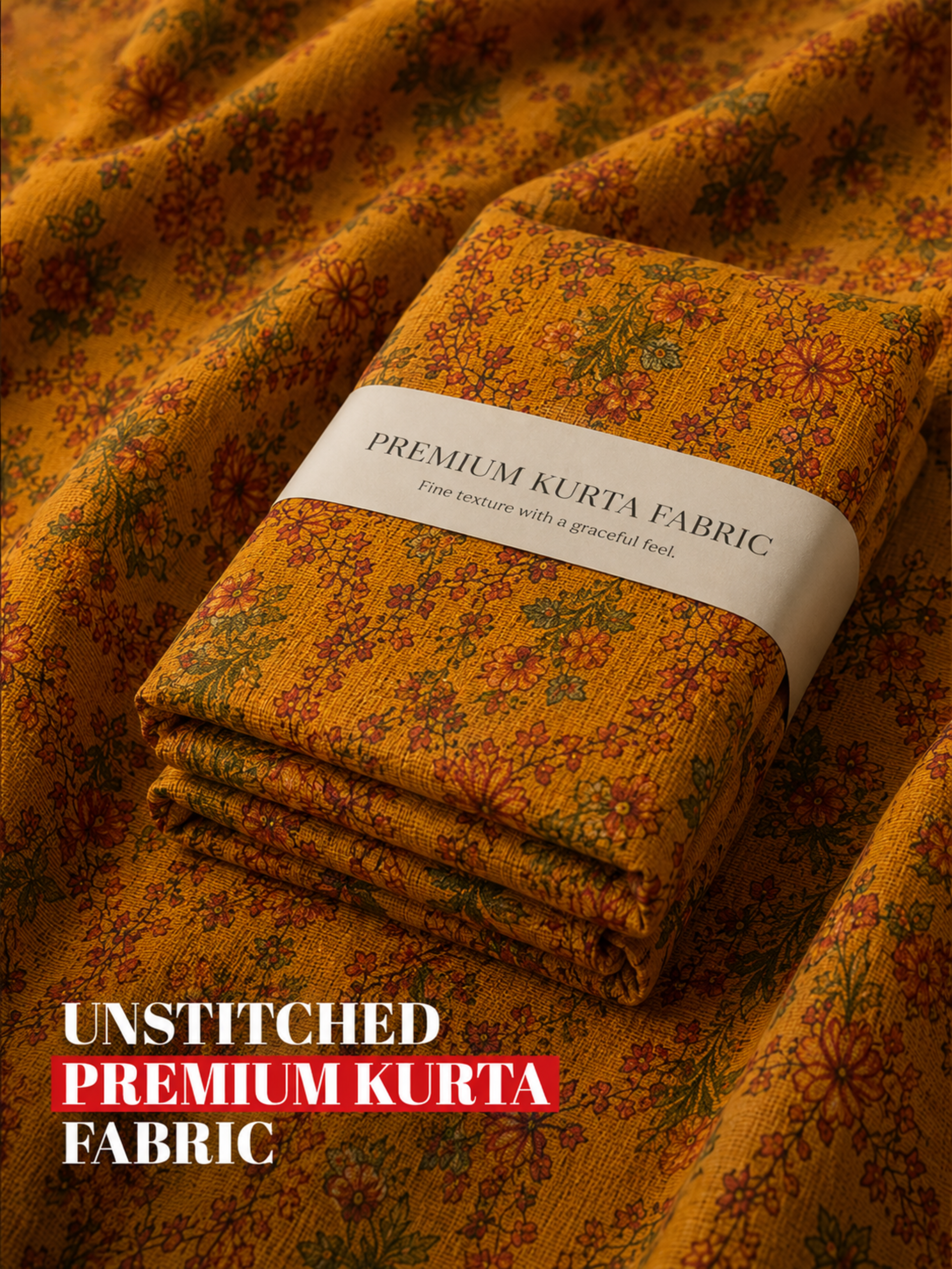 Floral  Yellow Unstitched Kurta Fabric –