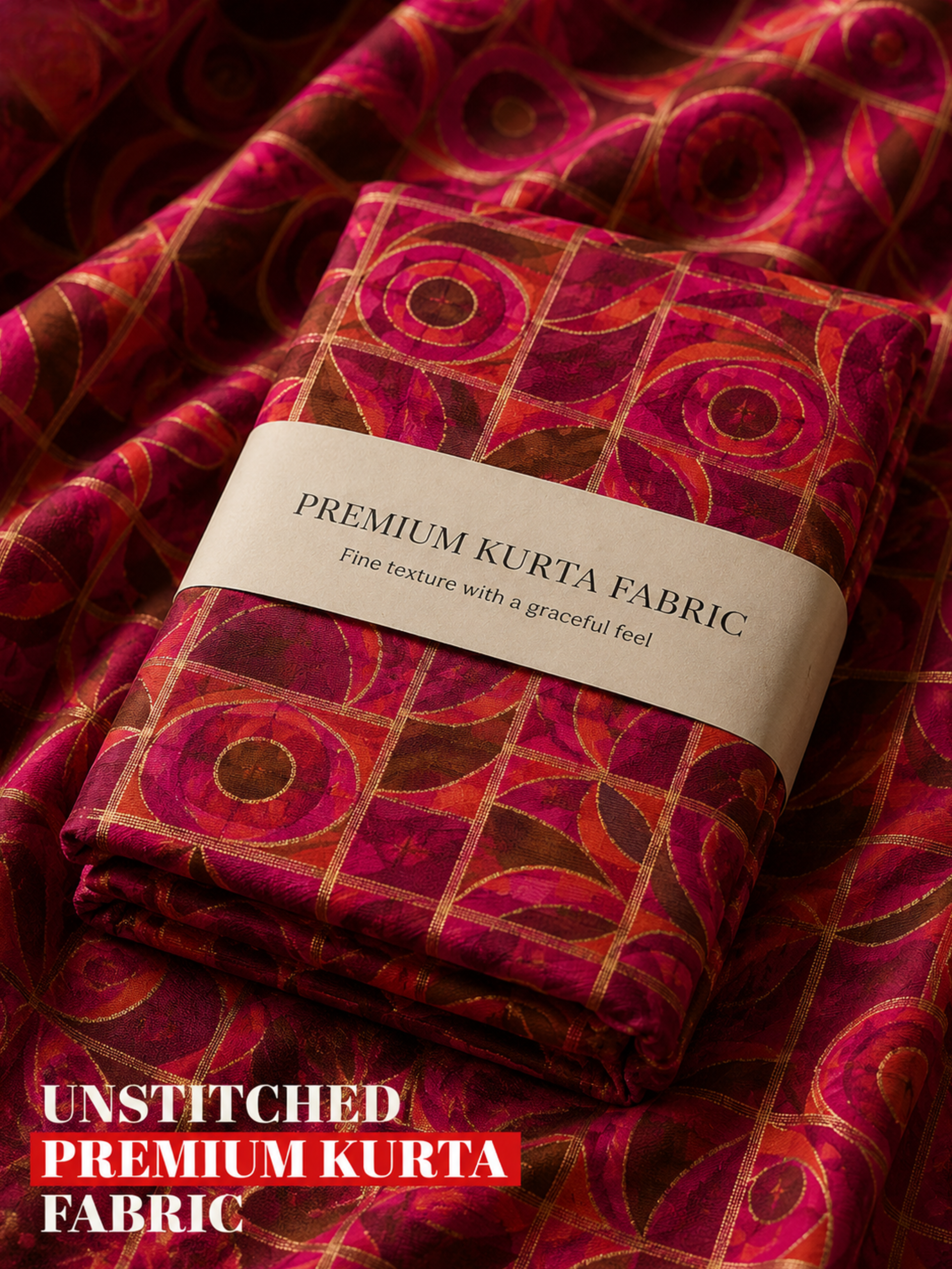 Magenta Geometric Unstitched Kurta Fabric