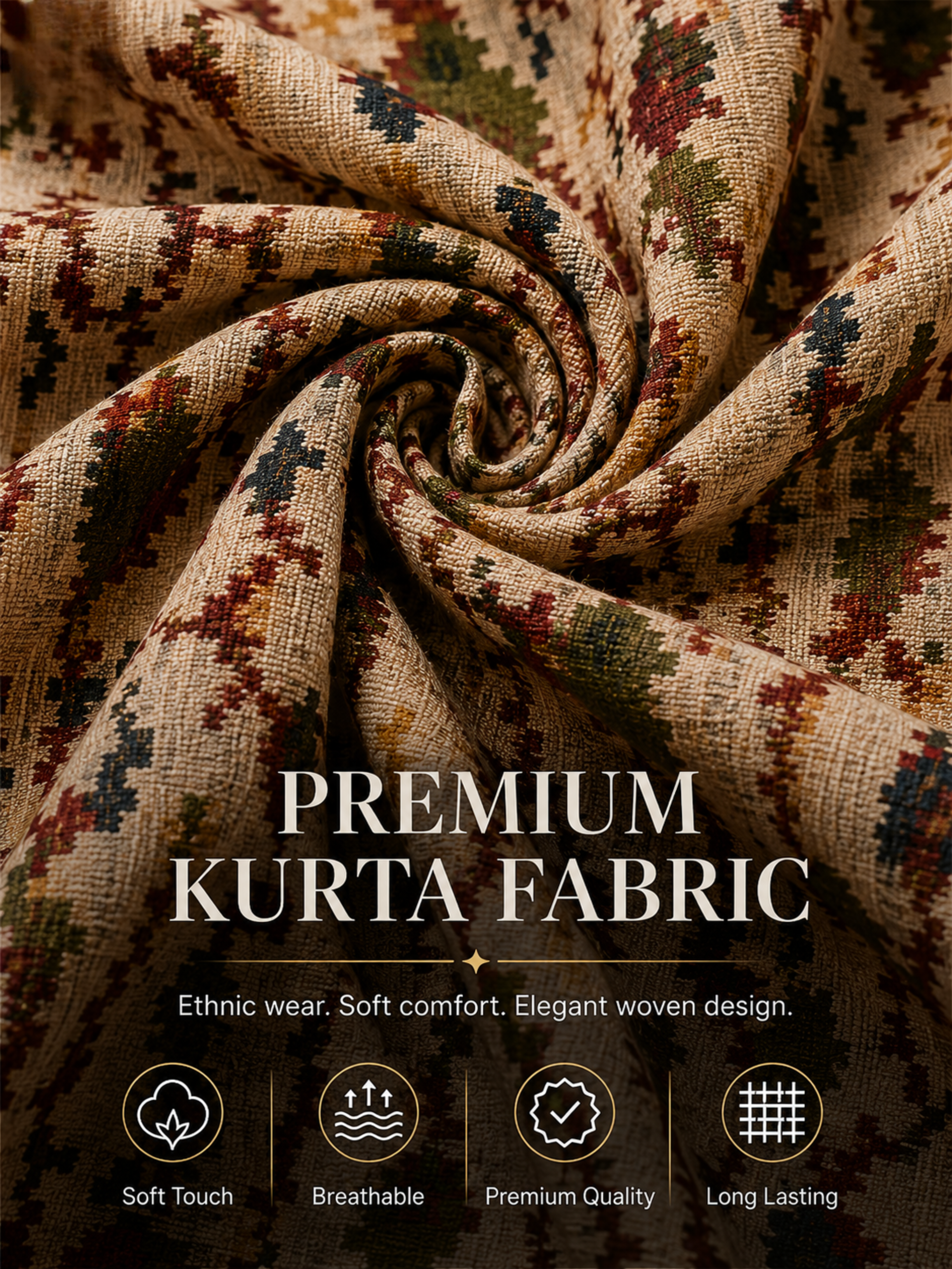Beige Unstitched Kurta Fabric