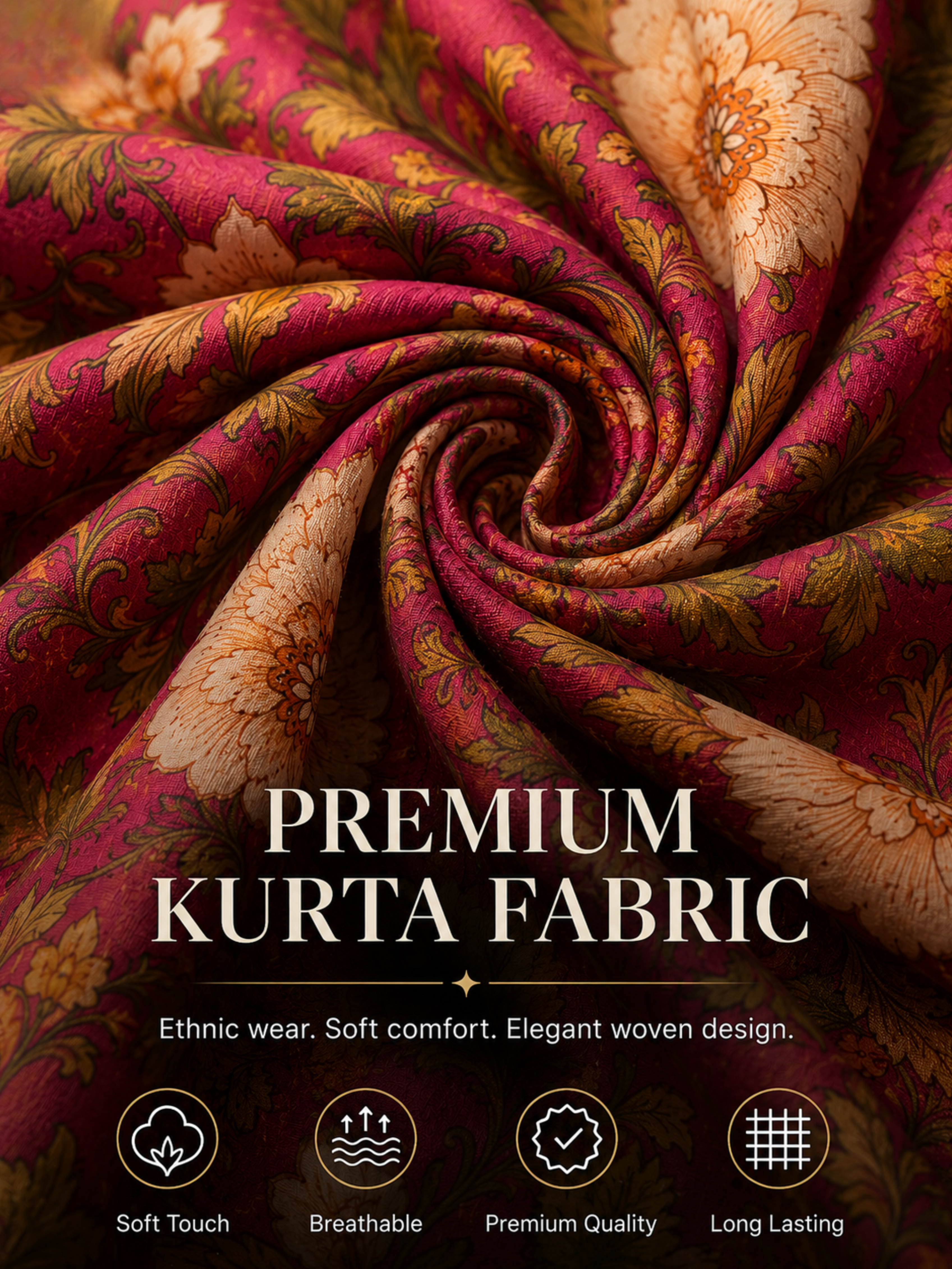 Pink Floral Kurta Fabric