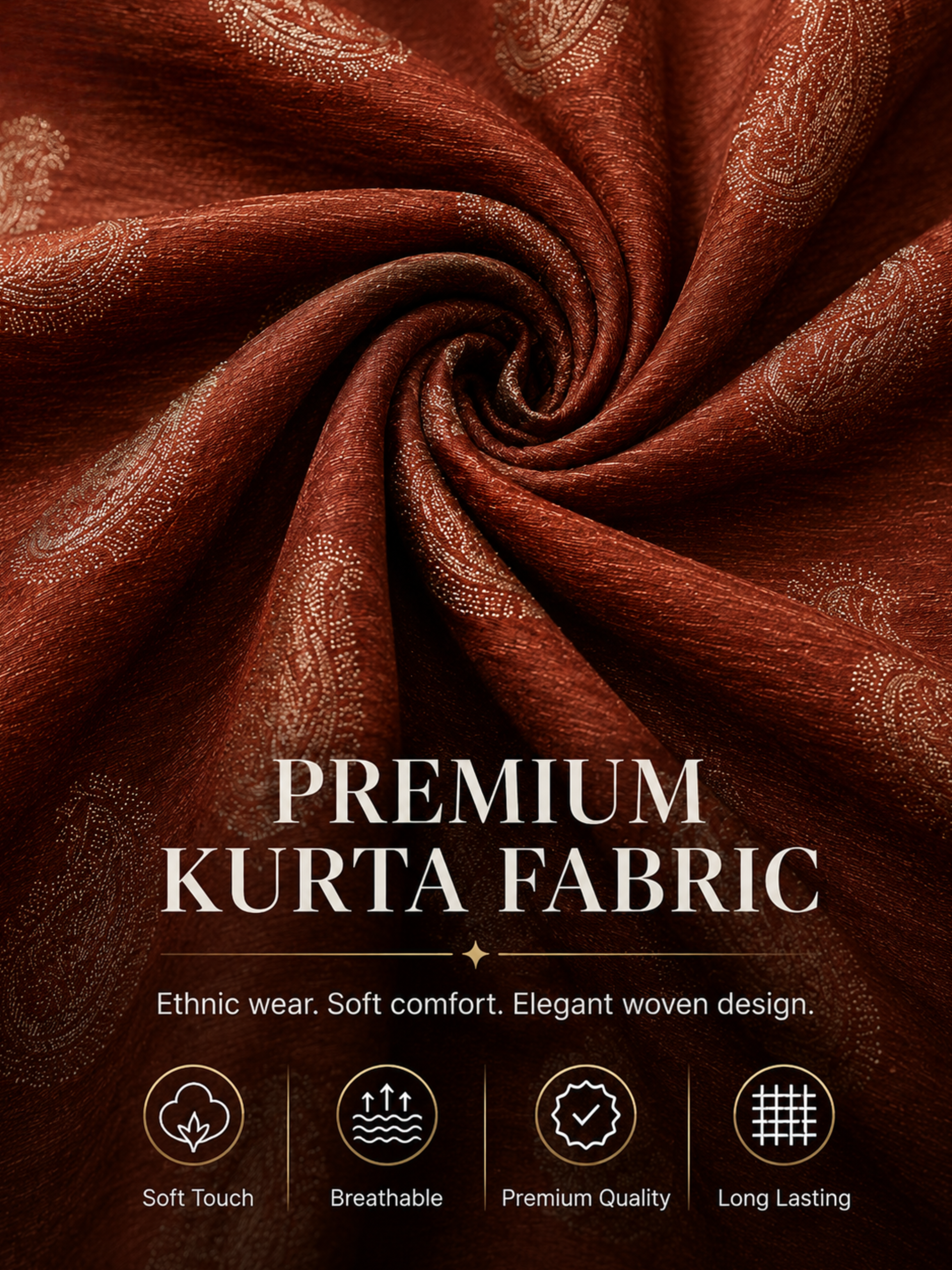 Rust Brown Paisley Unstitched Kurta Fabric