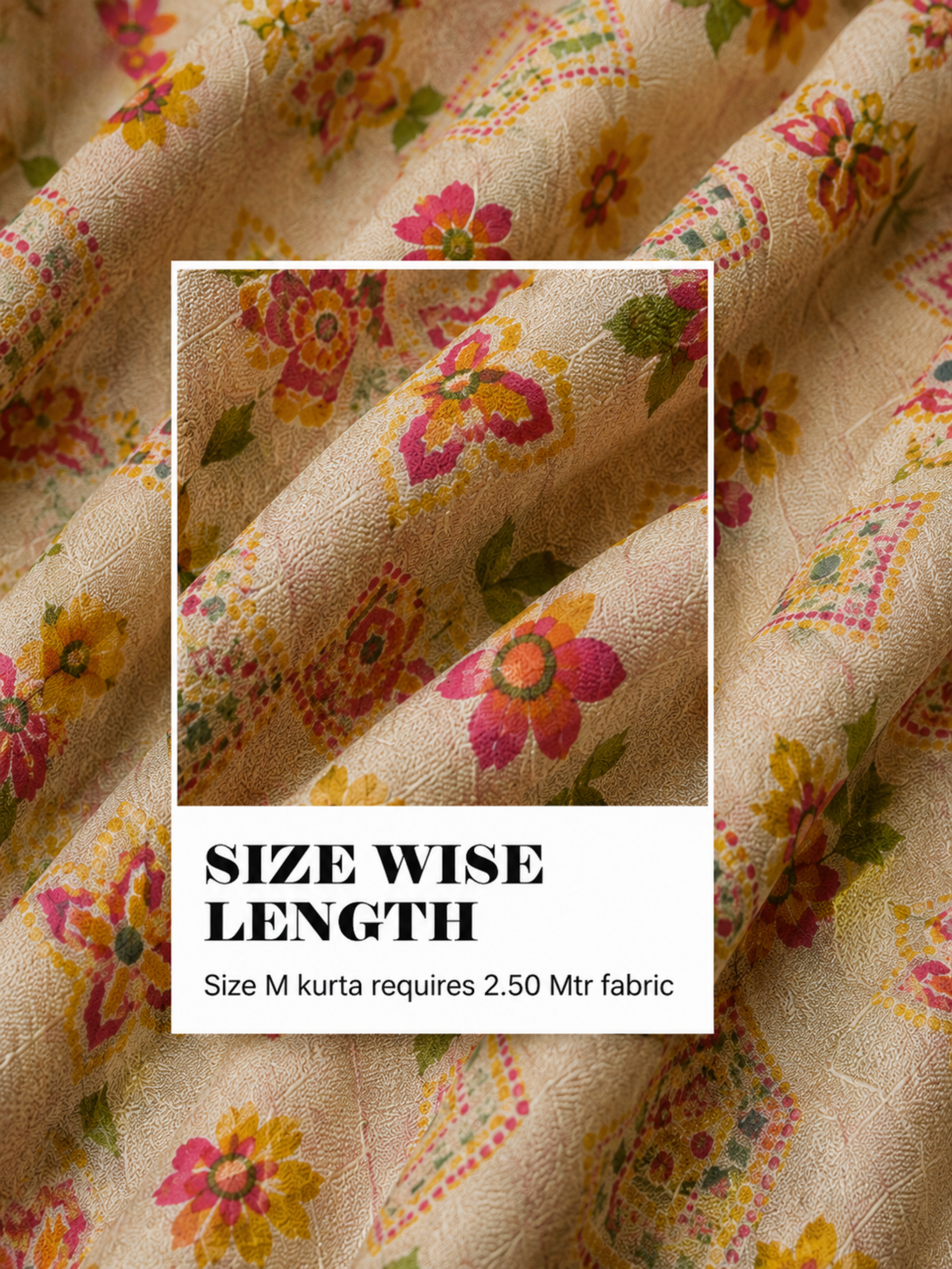 Cream Floral Unstitched Kurta Fabric