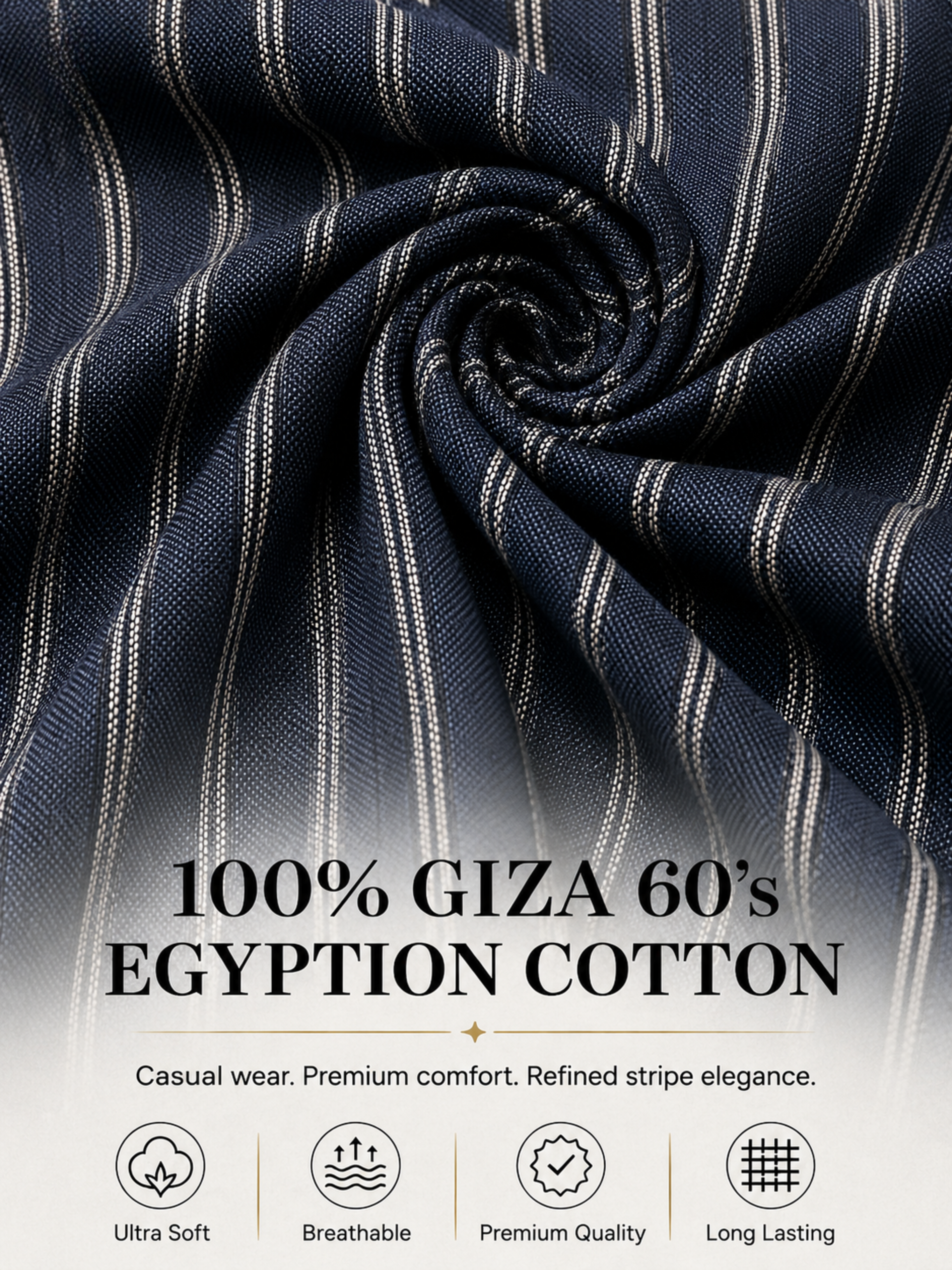 Black & Silver Vertical Stripe  Shirt Fabric