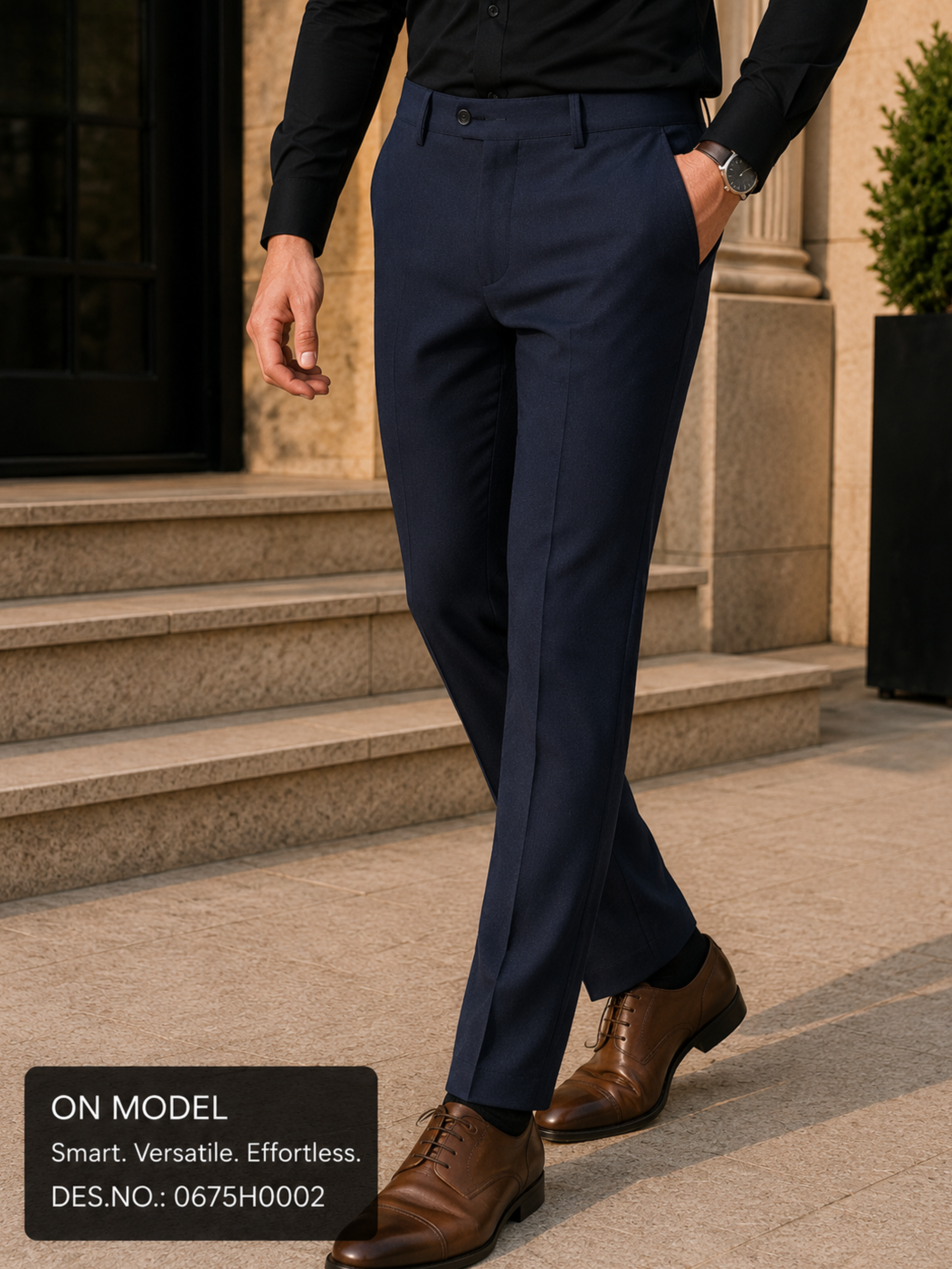 Navy Textured Finish  Pant Fabric