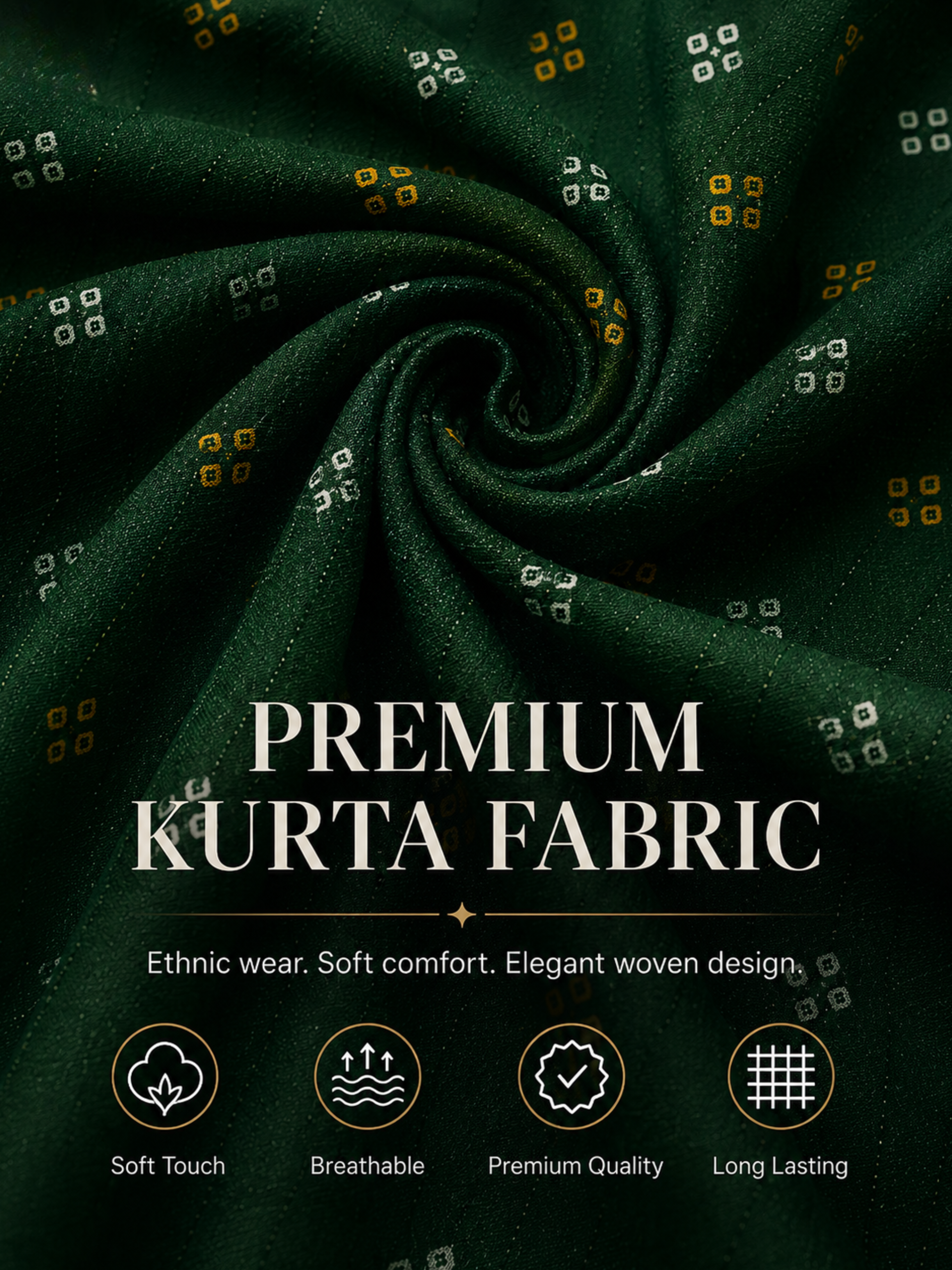 Dark Green Printed Unstitched Kurta Fabric
