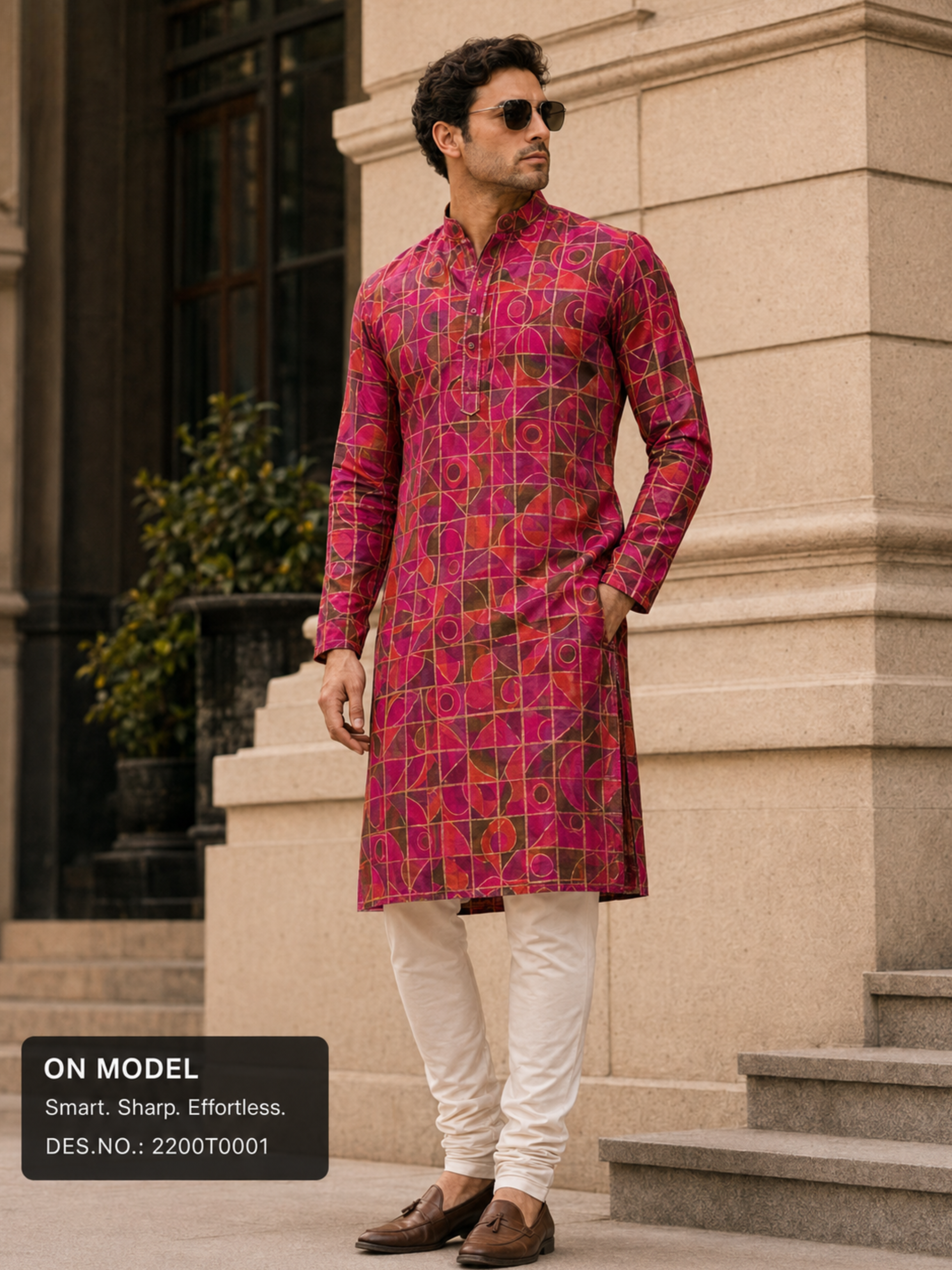 Magenta Geometric Unstitched Kurta Fabric