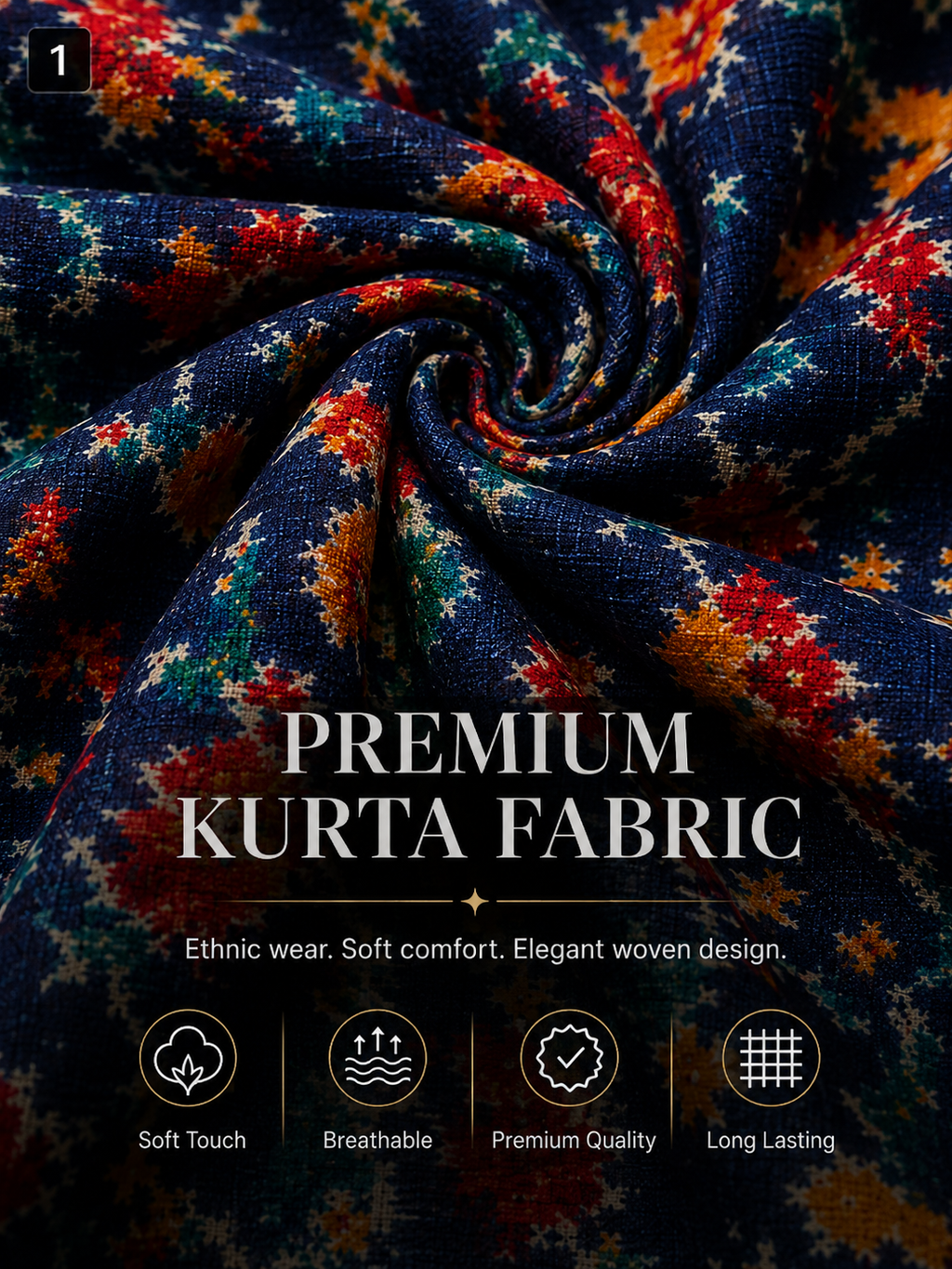 Blue Multicolor Unstitched Kurta Fabric