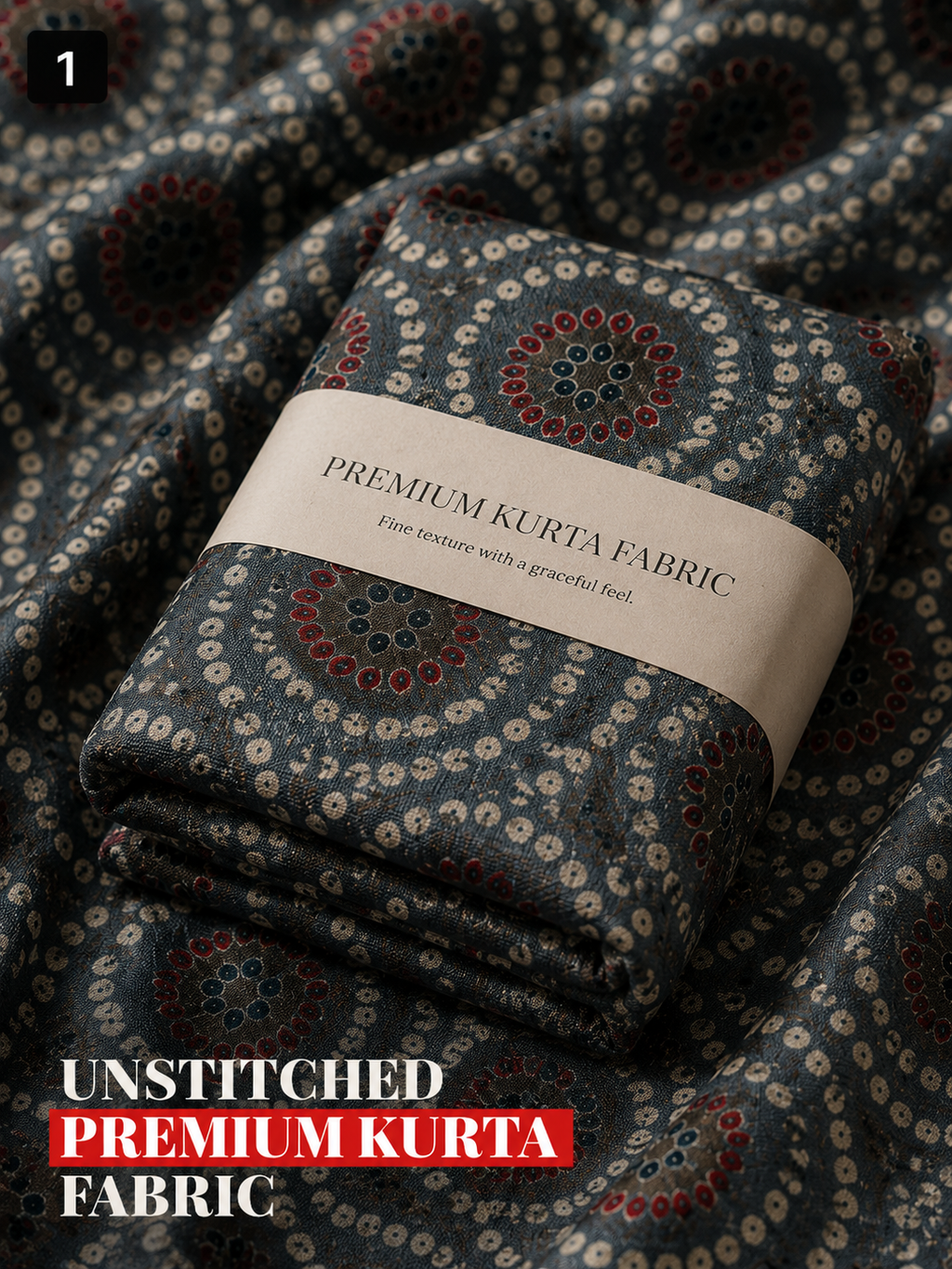 Grey Blue Printed Unstitched Kurta Fabric