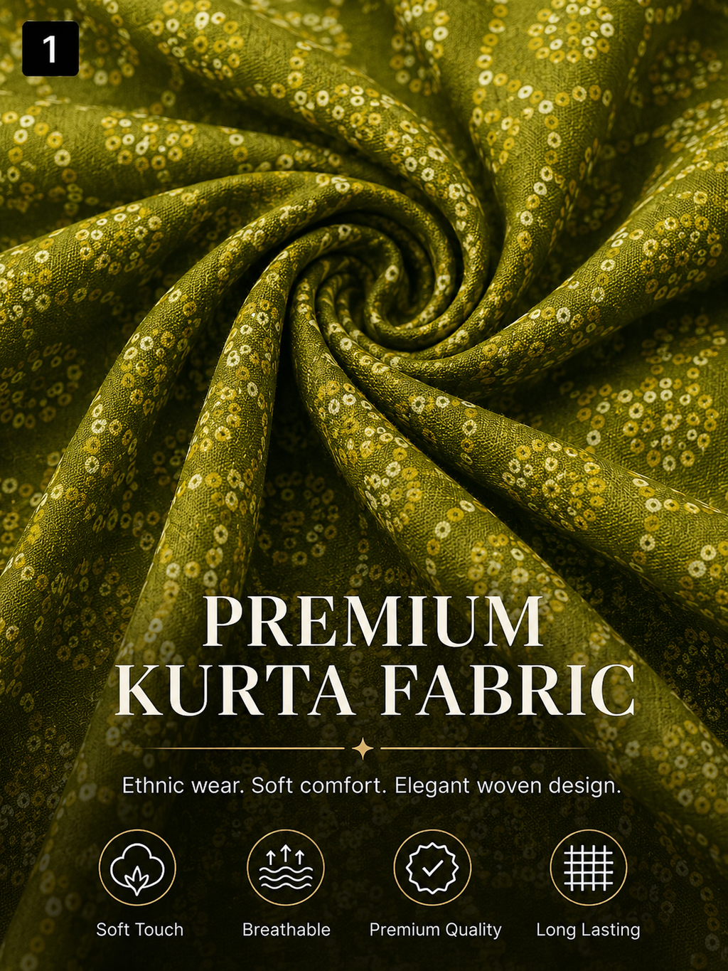 Olive Green Printed Unstitched Kurta Fabric