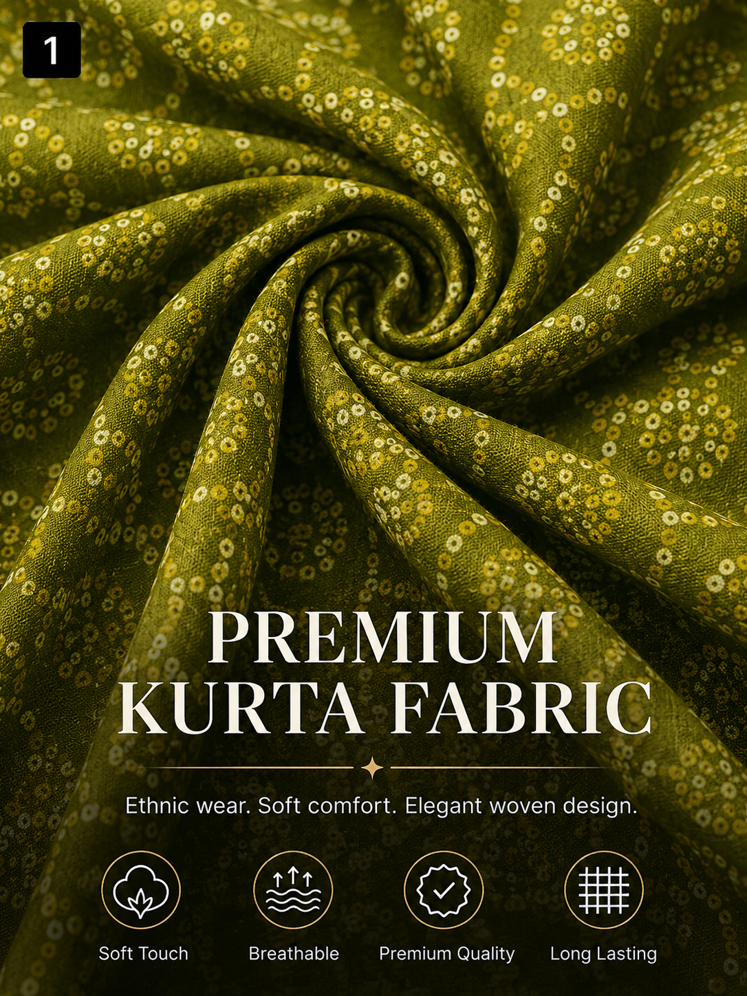 Olive Green Printed Unstitched Kurta Fabric