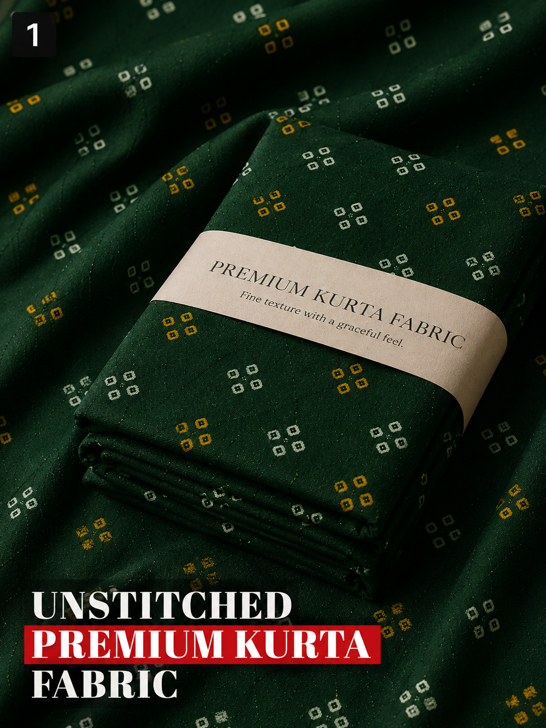 Dark Green Printed Unstitched Kurta Fabric
