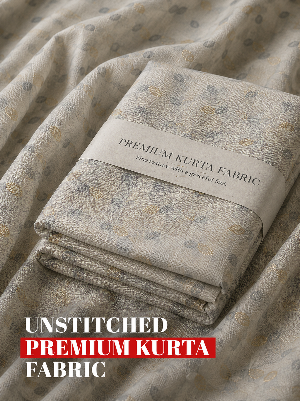 Ivory Printed Unstitched Kurta Fabric