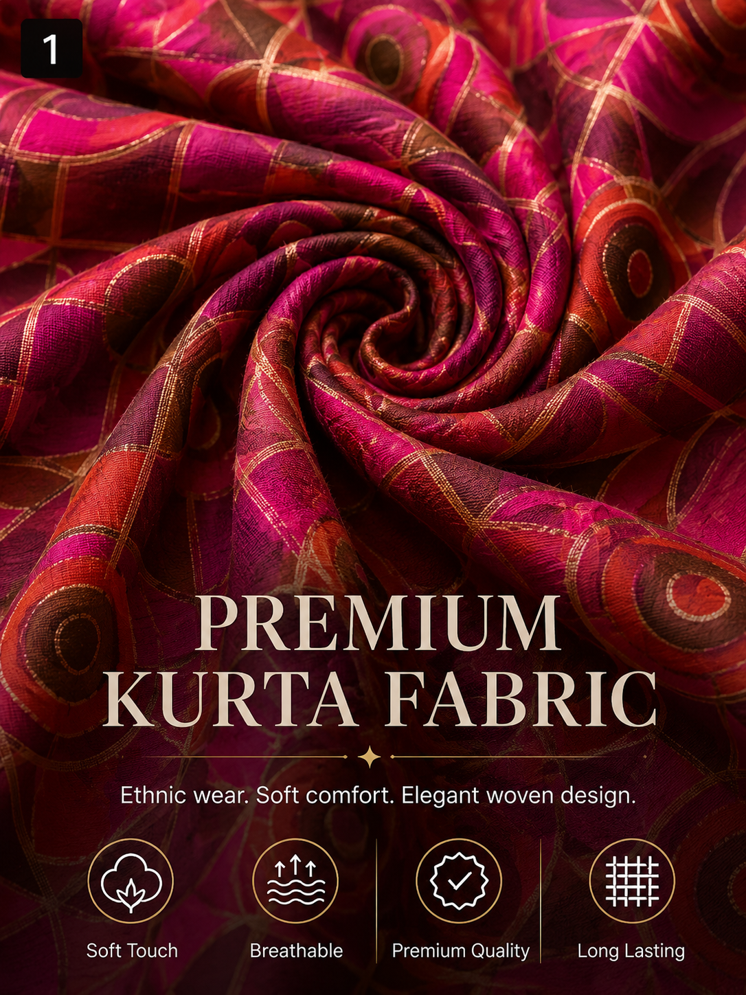 Magenta Geometric Unstitched Kurta Fabric