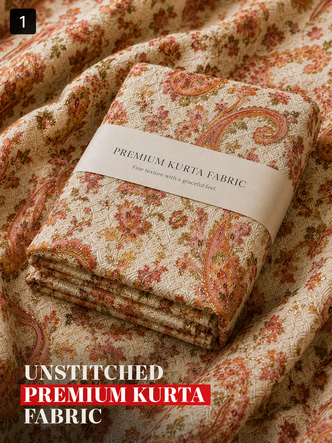 Ivory Paisley Unstitched Kurta Fabric