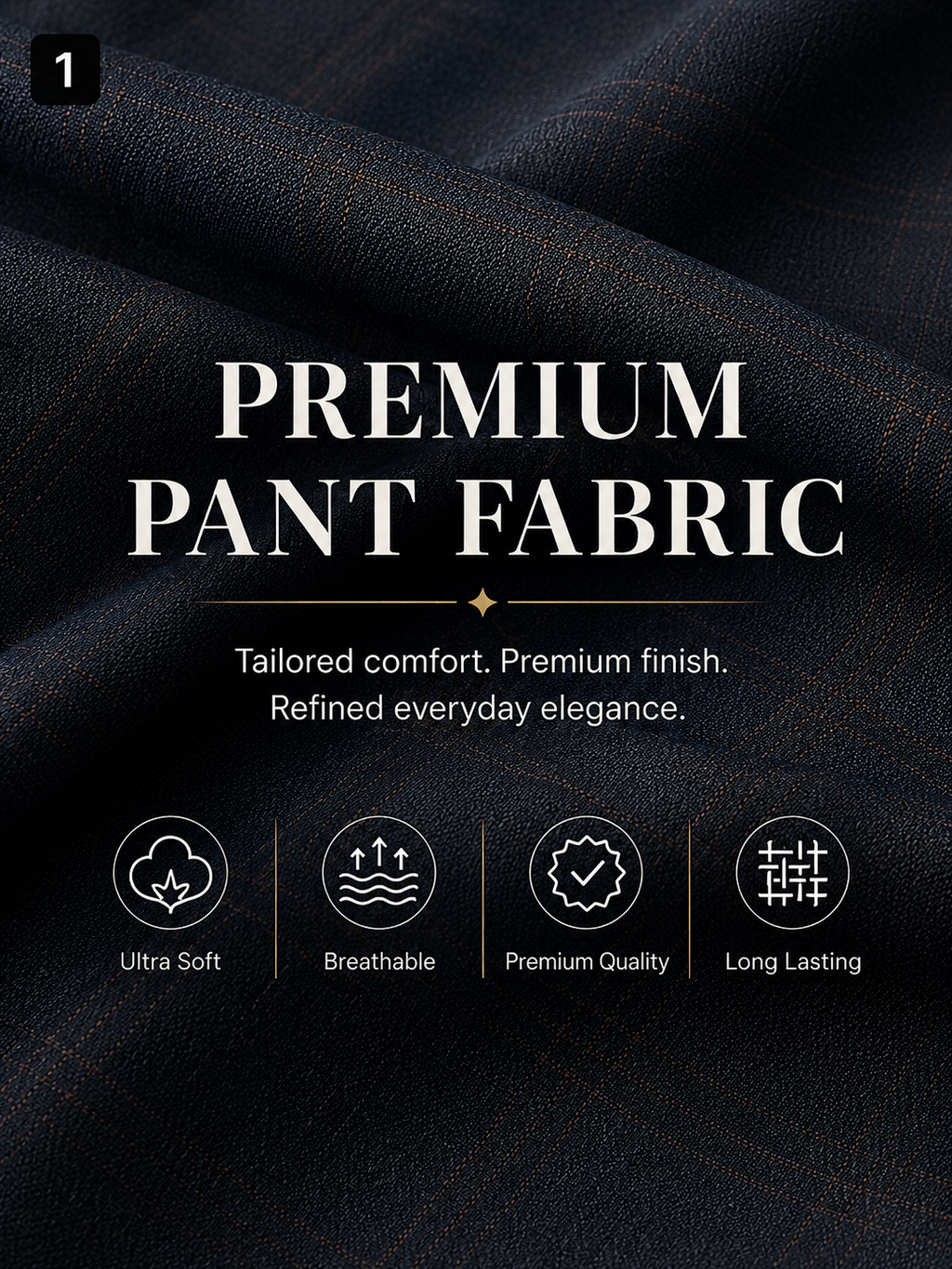 Navy Brown Windowpane Pant Fabric