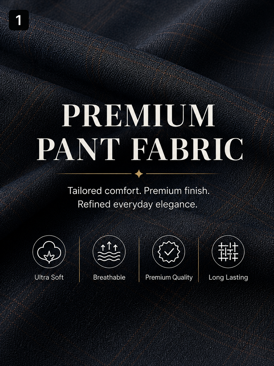 Navy Brown Windowpane Pant Fabric