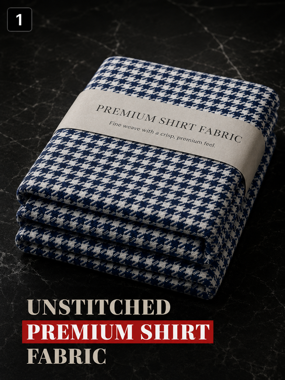 Navy & White Houndstooth Premium Shirt Fabric