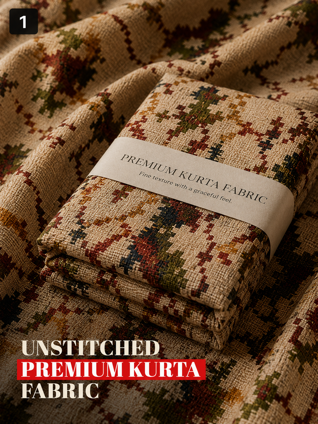 Beige Unstitched Kurta Fabric