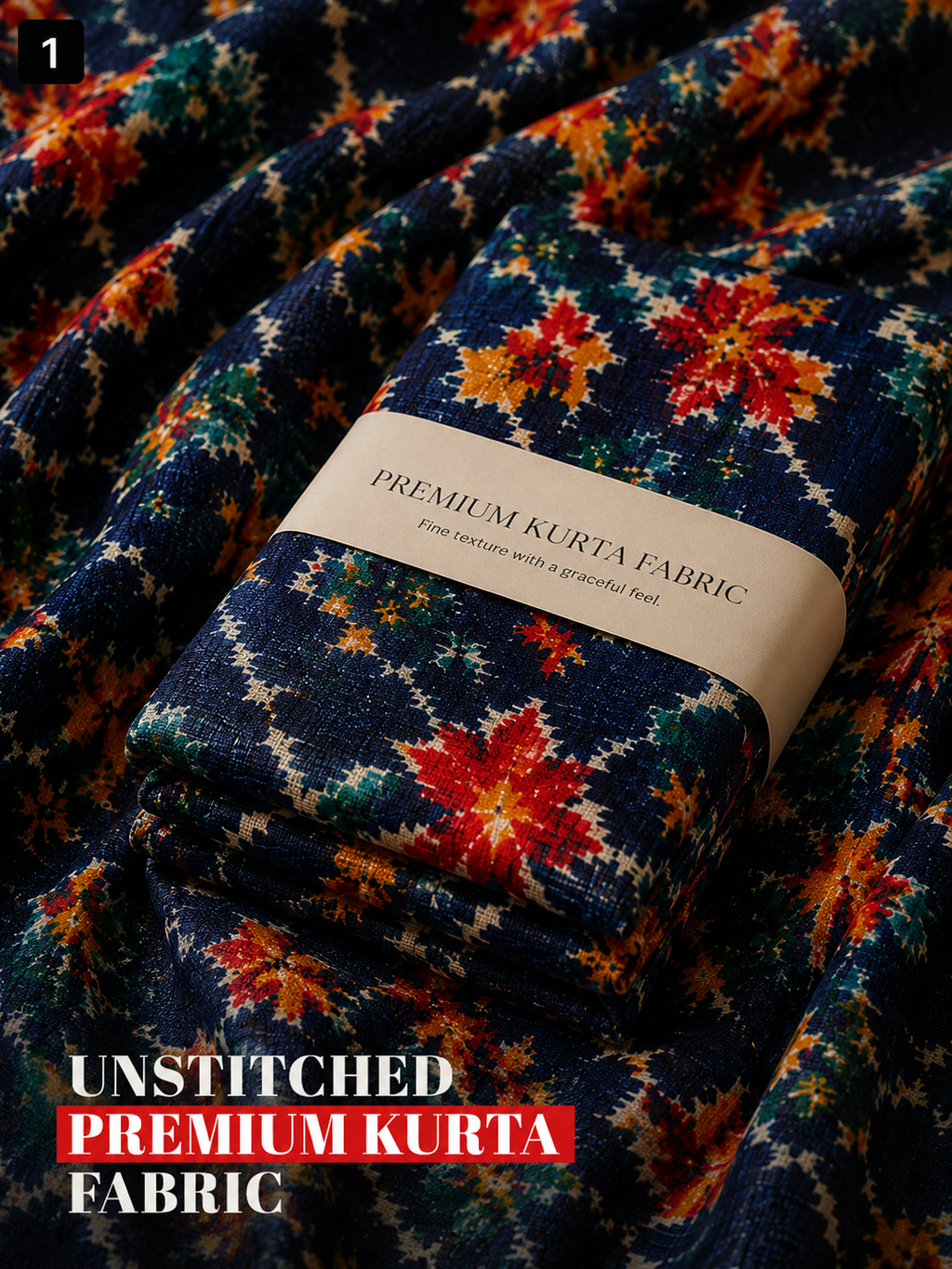 Blue Multicolor Unstitched Kurta Fabric