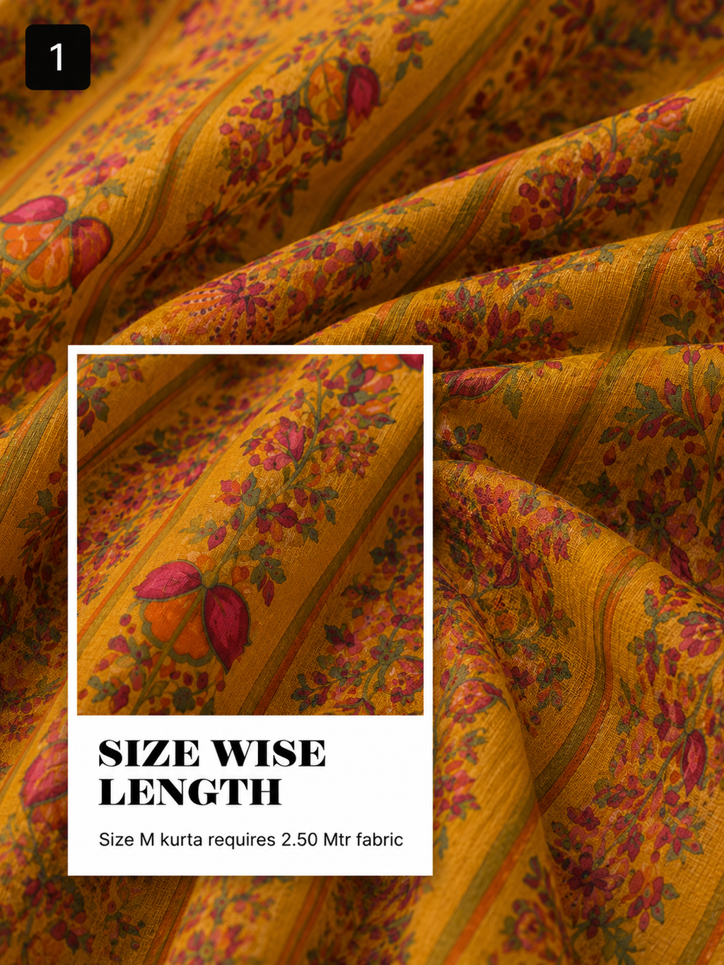 Floral  Yellow Unstitched Kurta Fabric –