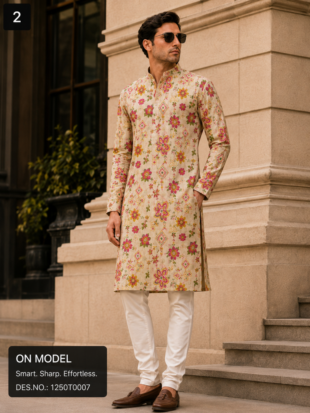 Cream Floral Unstitched Kurta Fabric