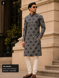 Grey Blue Printed Unstitched Kurta Fabric