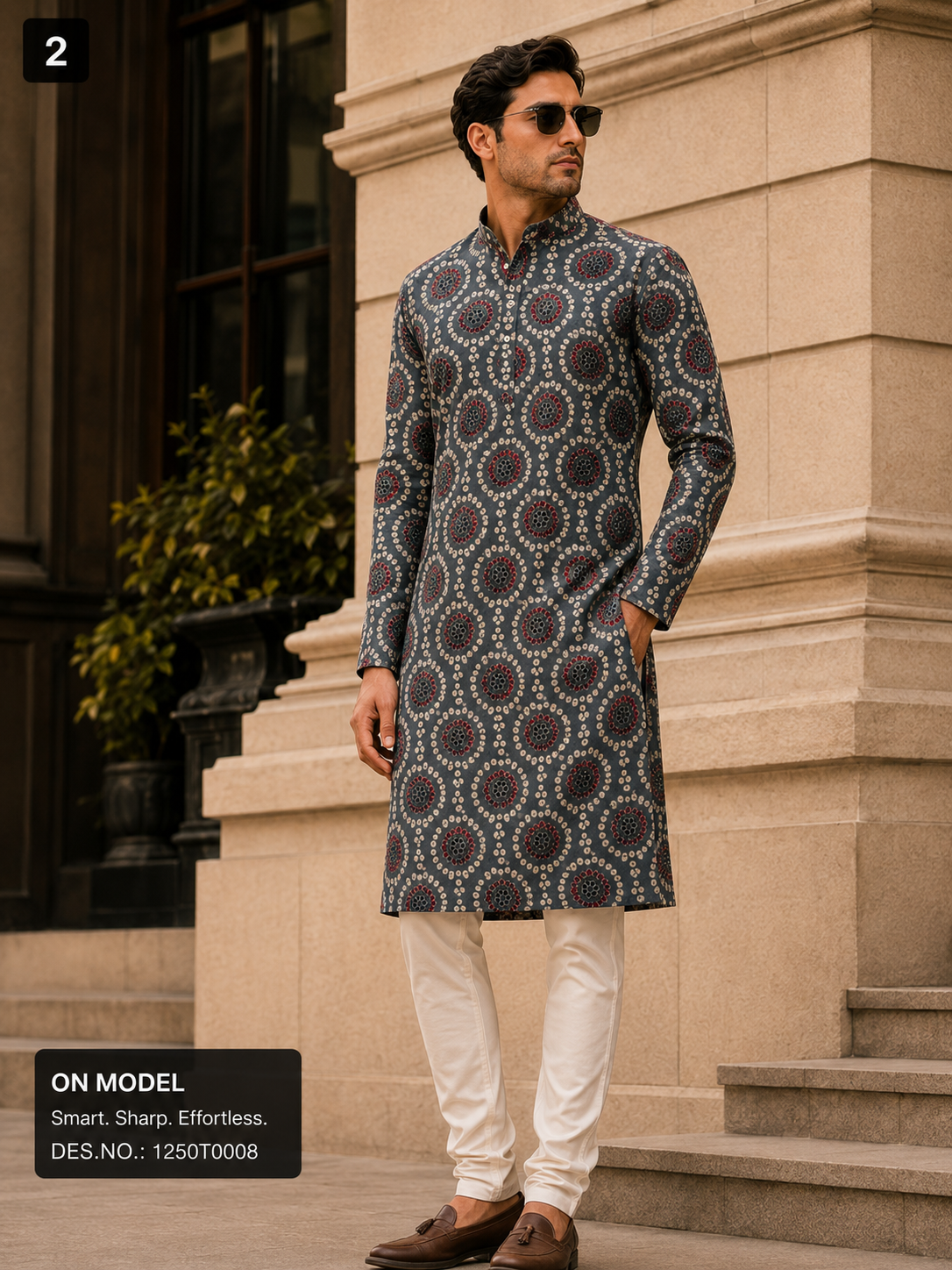 Grey Blue Printed Unstitched Kurta Fabric