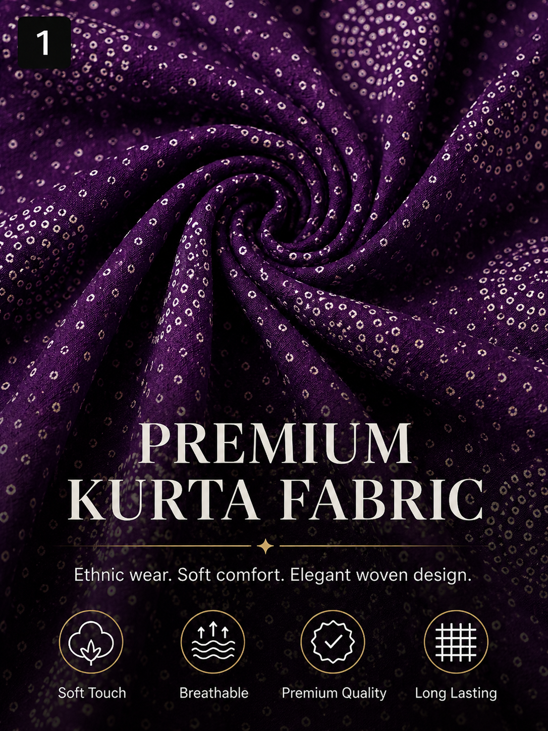 Purple Printed Unstitched Kurta Fabric