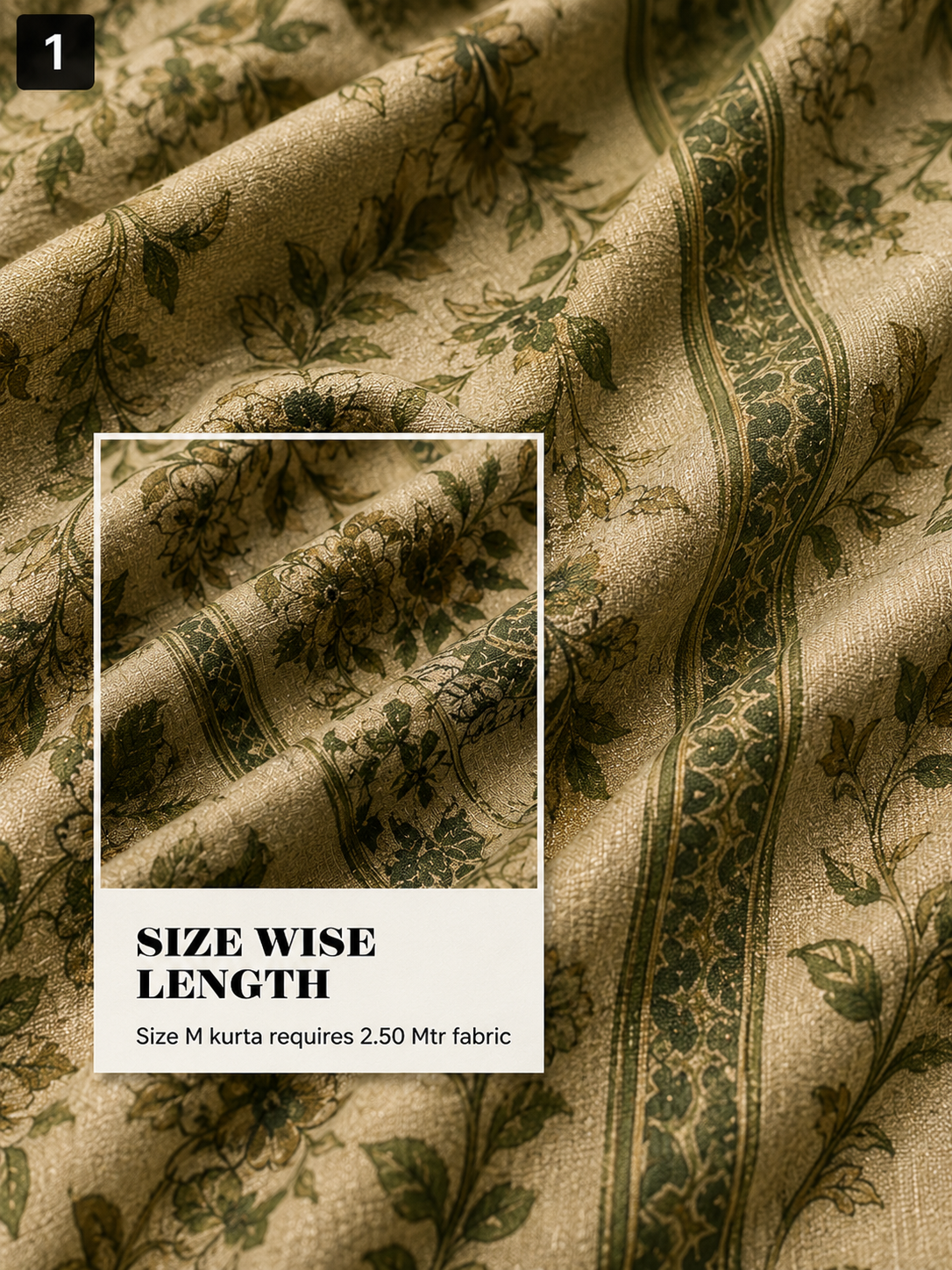 Beige Green Floral Unstitched Kurta Fabric
