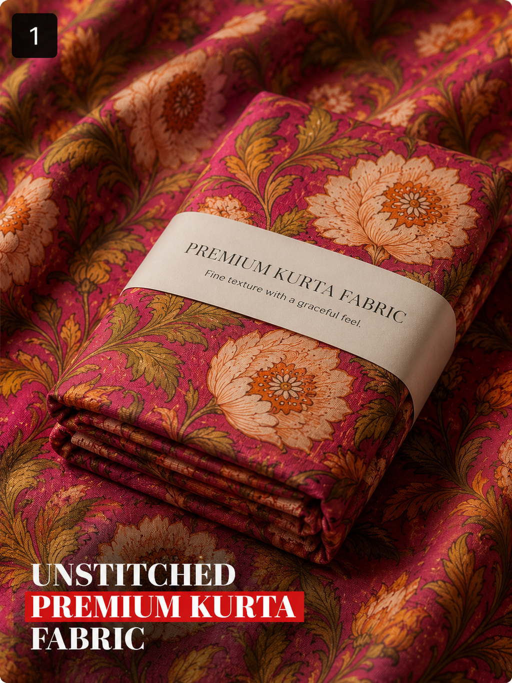 Pink Floral Kurta Fabric