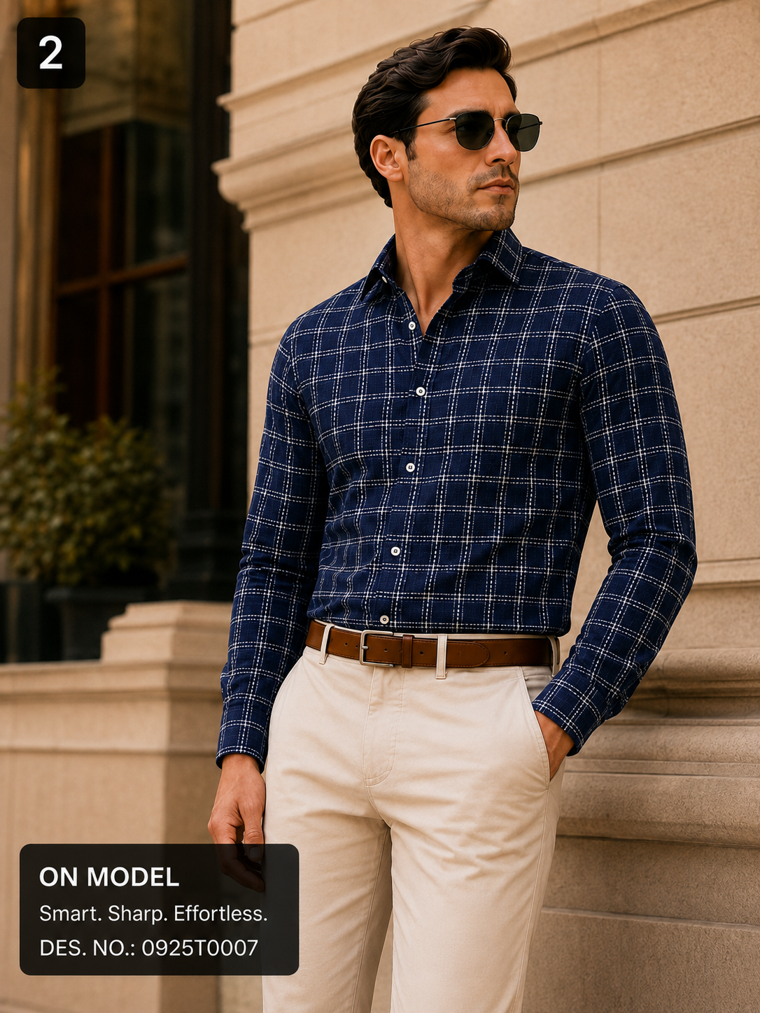 Navy Blue Check  Shirt Fabric