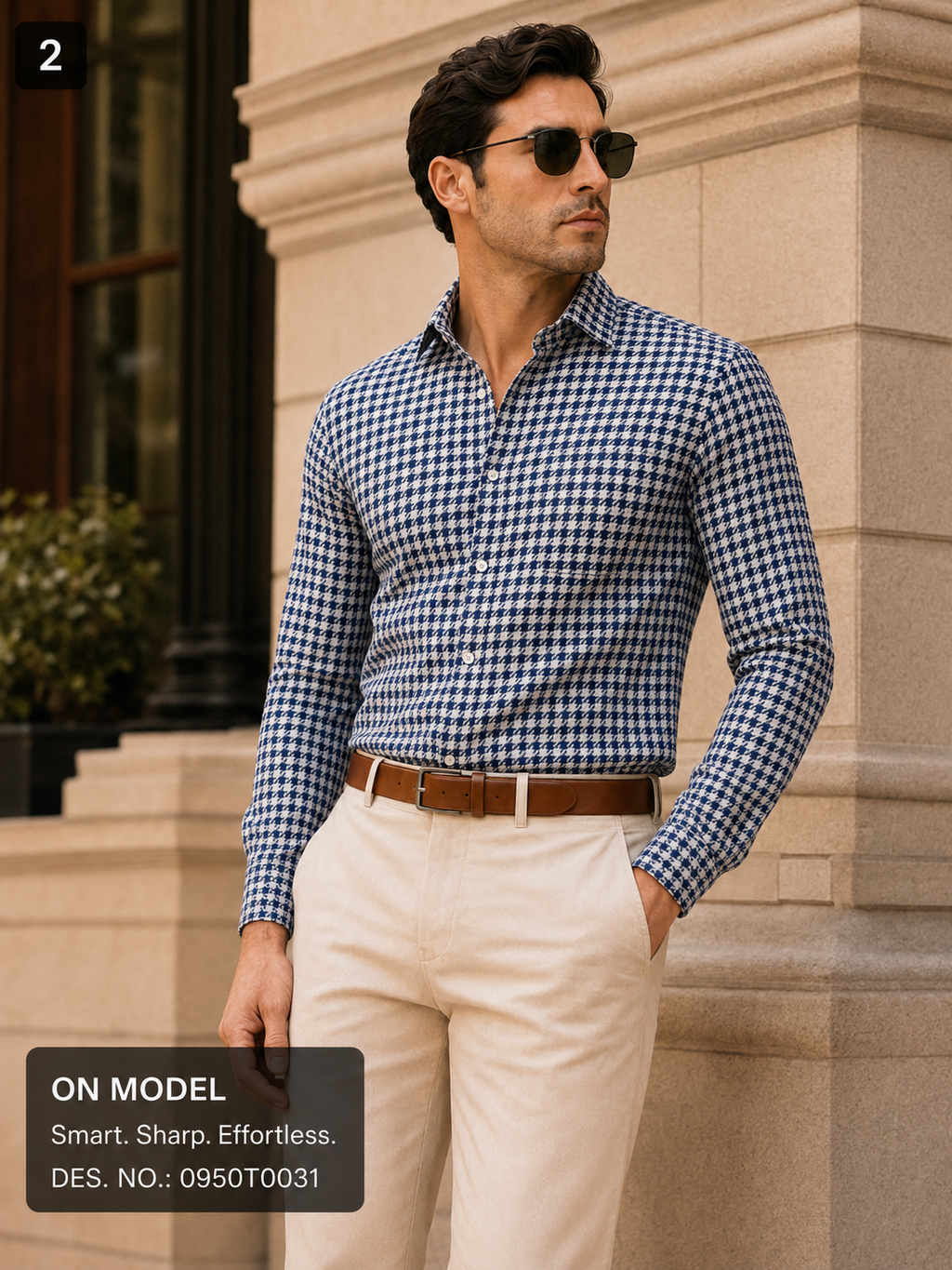 Navy & White Houndstooth Premium Shirt Fabric