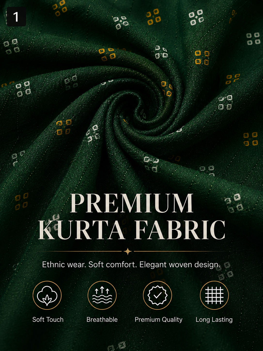 Dark Green Printed Unstitched Kurta Fabric